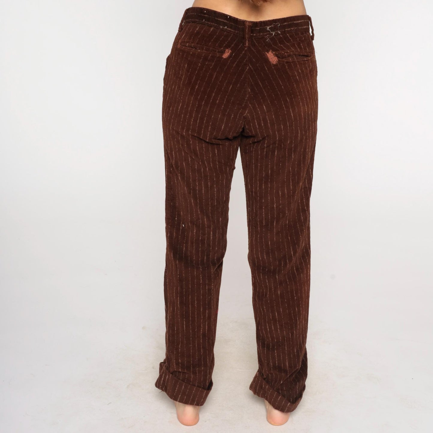 70s Farah Corduroy Pants Brown Pinstripe High Rise Straight Leg Waist 32