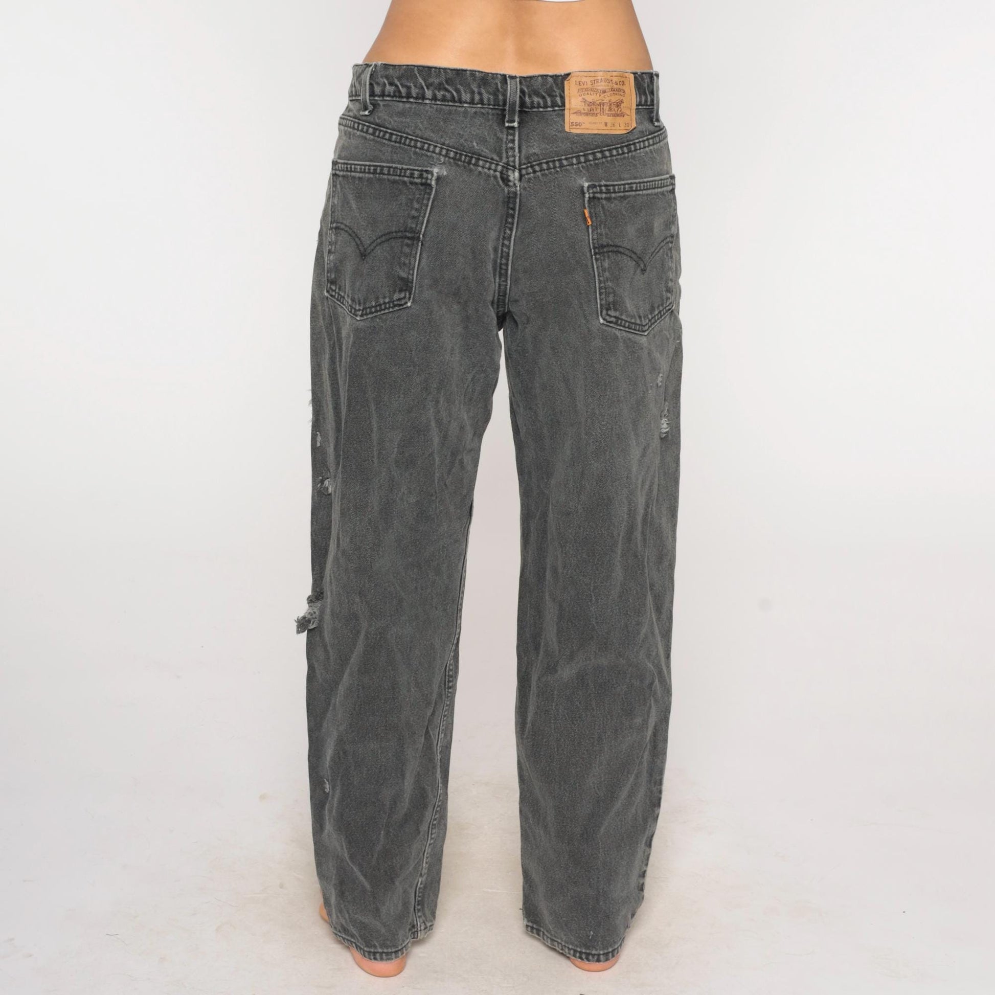 90s Levi's 550 Black Distressed High Rise Straight Leg Jeans 30x30
