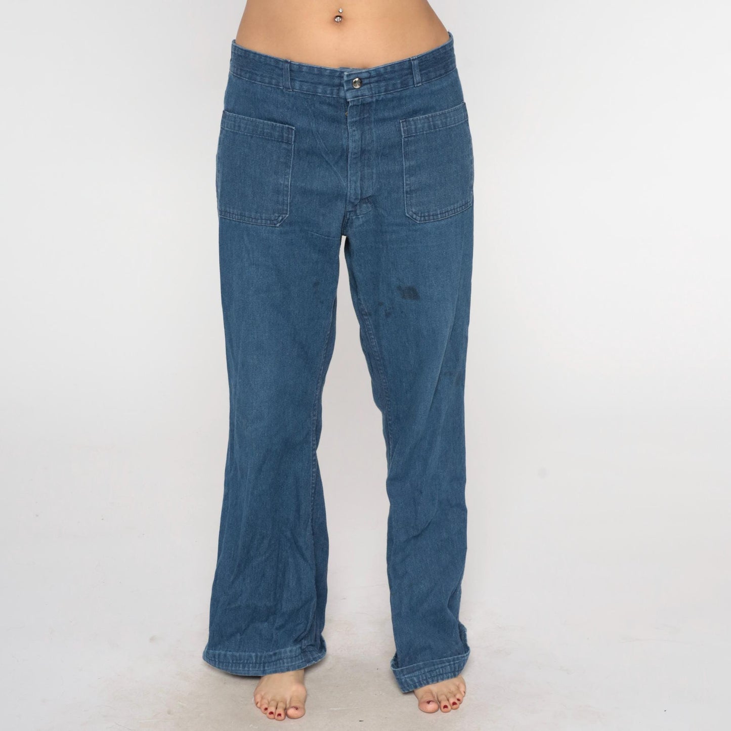 70s Seafarer High Rise Straight Leg Denim Jeans Blue Cotton Large L