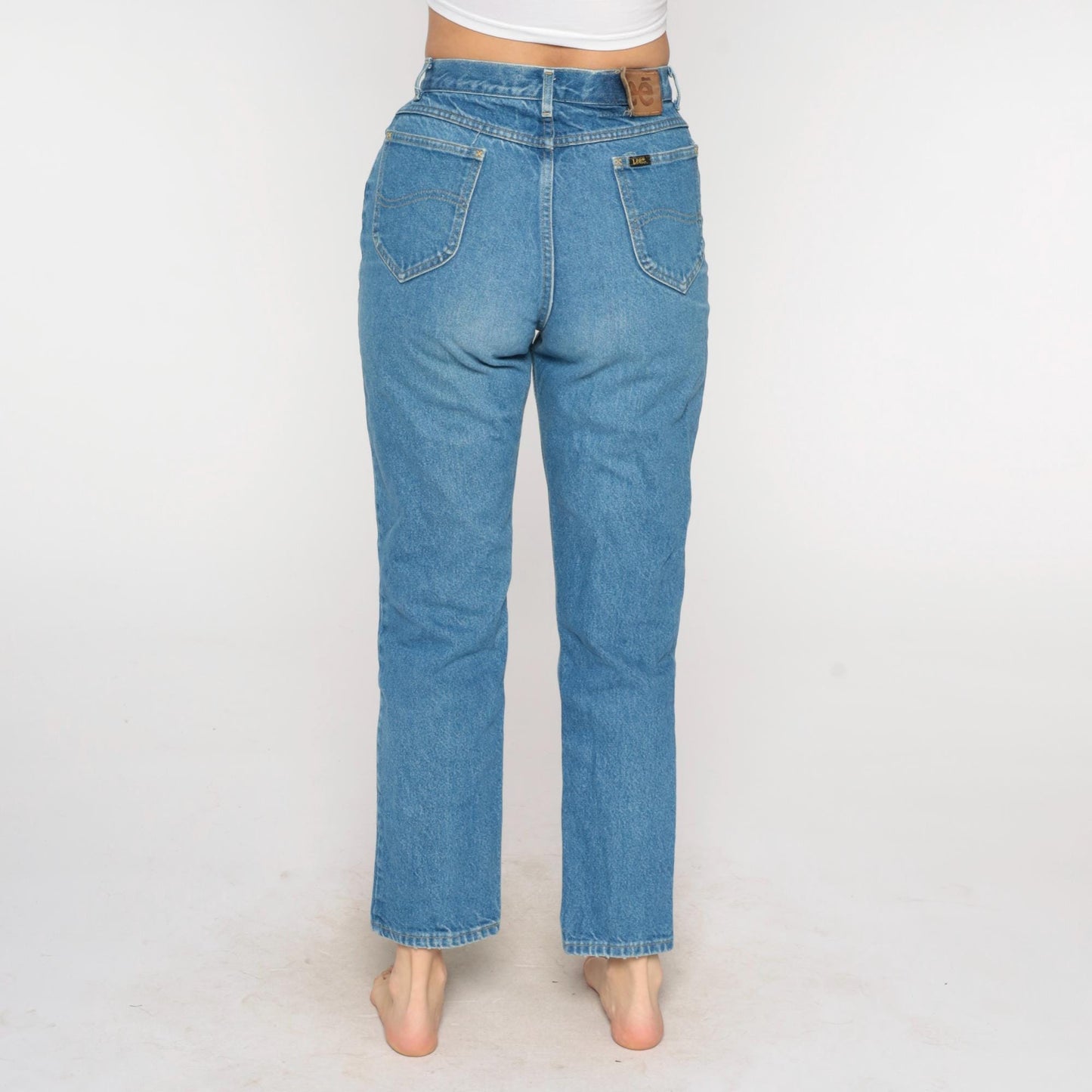 Lee Mom Jeans 80s High Waisted Straight Leg Light Blue Denim Petite 13