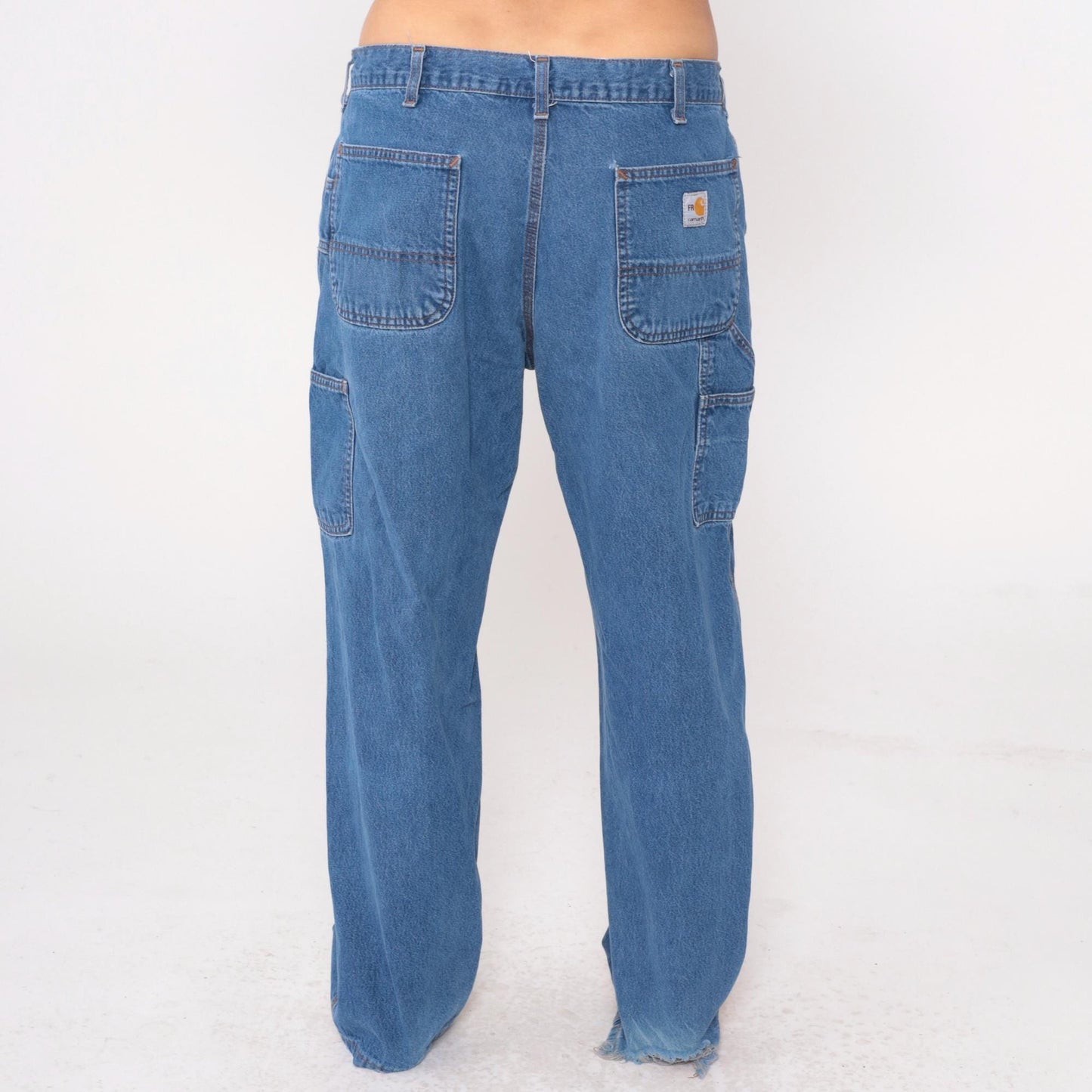 Carhartt Y2K Medium Wash Carpenter Jeans Blue Denim Cargo Straight Leg Extra Large