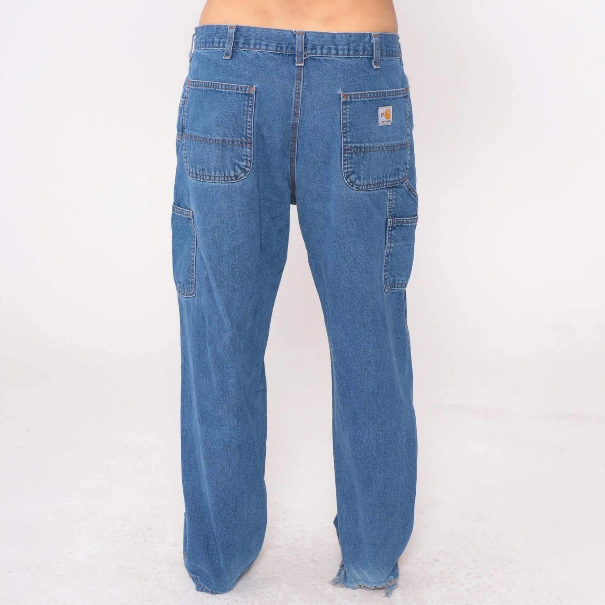 Carhartt Y2K Medium Wash Carpenter Jeans Blue Denim Cargo Straight Leg Extra Large
