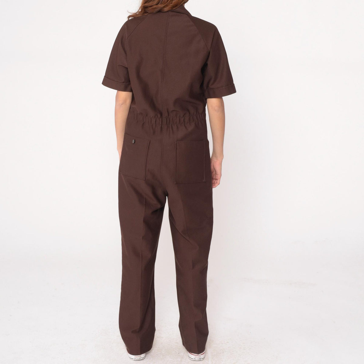 70s Brown Utility Jumpsuit Zip Front Workwear Boiler Suit Medium