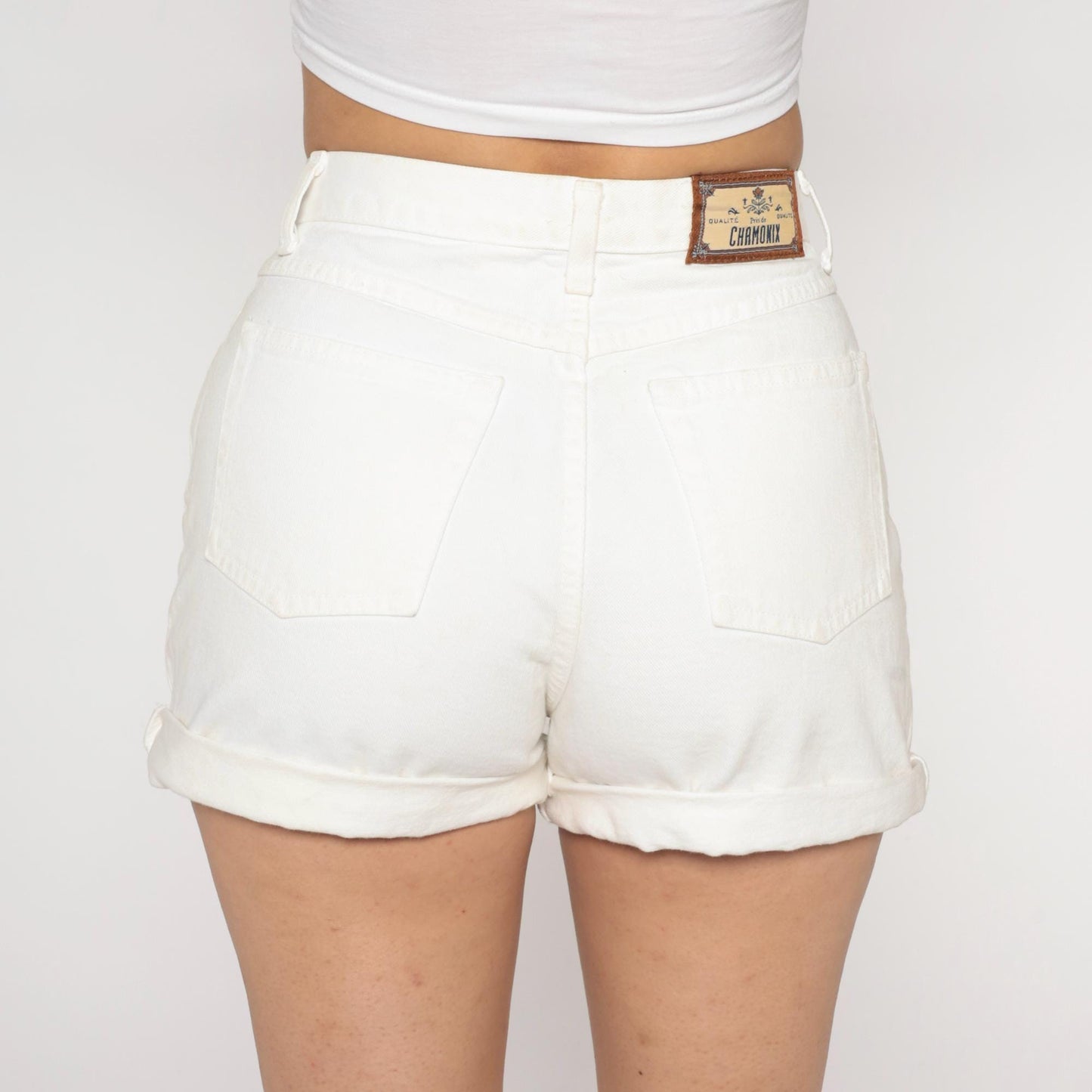 90s Chamonix White Denim Shorts High Waisted Button Fly Small S