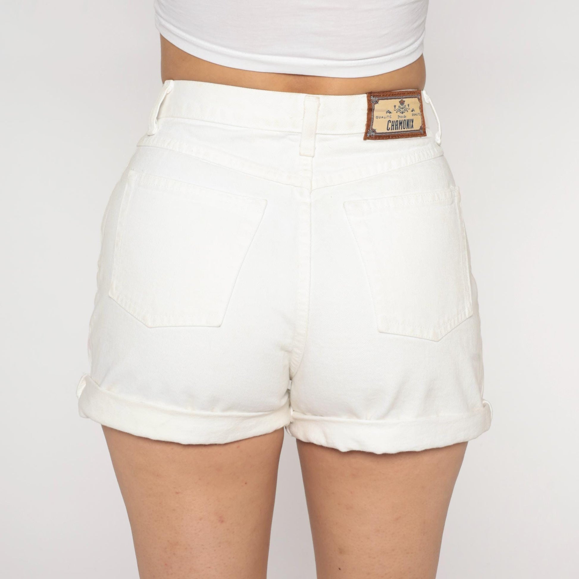 90s Chamonix White Denim Shorts High Waisted Button Fly Small S