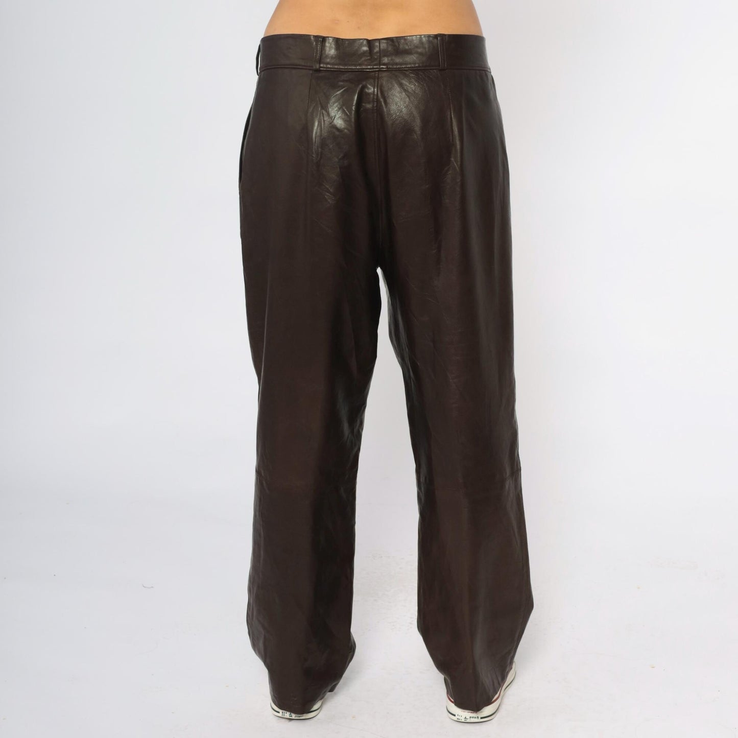 90s Sara Edan Leather Pants Brown High Rise Wide Leg Pleated 36x28