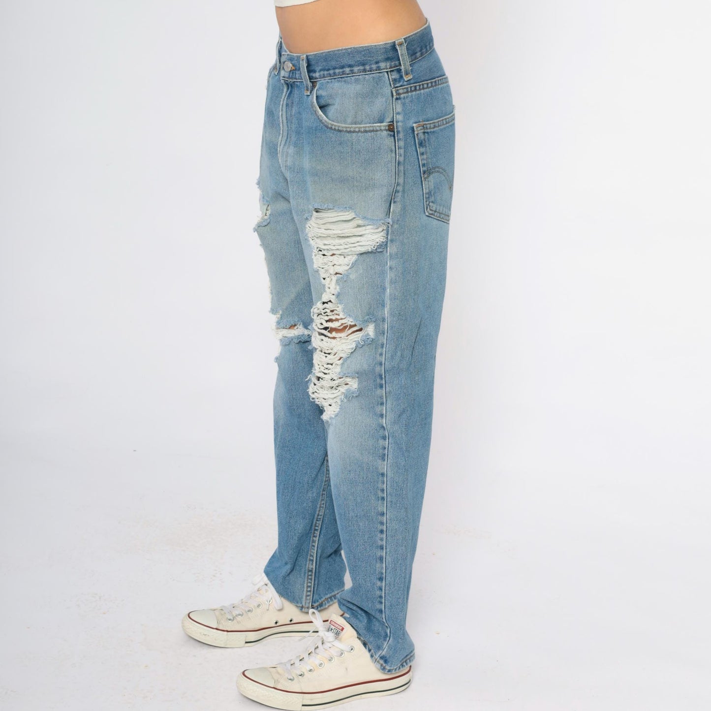 Y2K Levi's 550 Light Wash Distressed Jeans Ripped Thighs Relaxed Fit 34x29