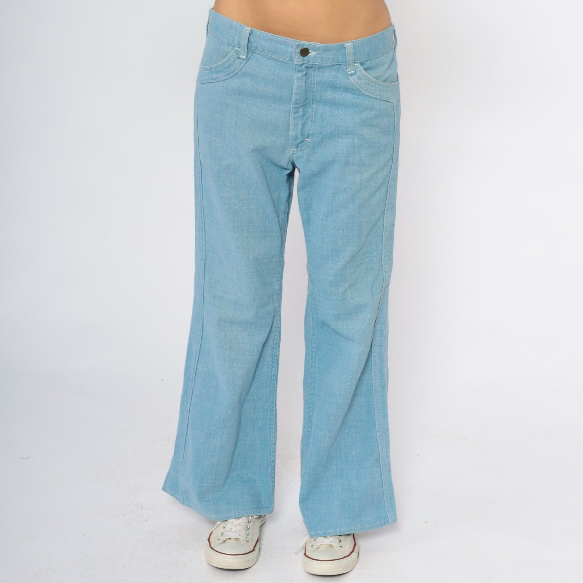80s Lee Light Blue Flare Jeans High Rise Wide Leg Cotton Denim 33x30