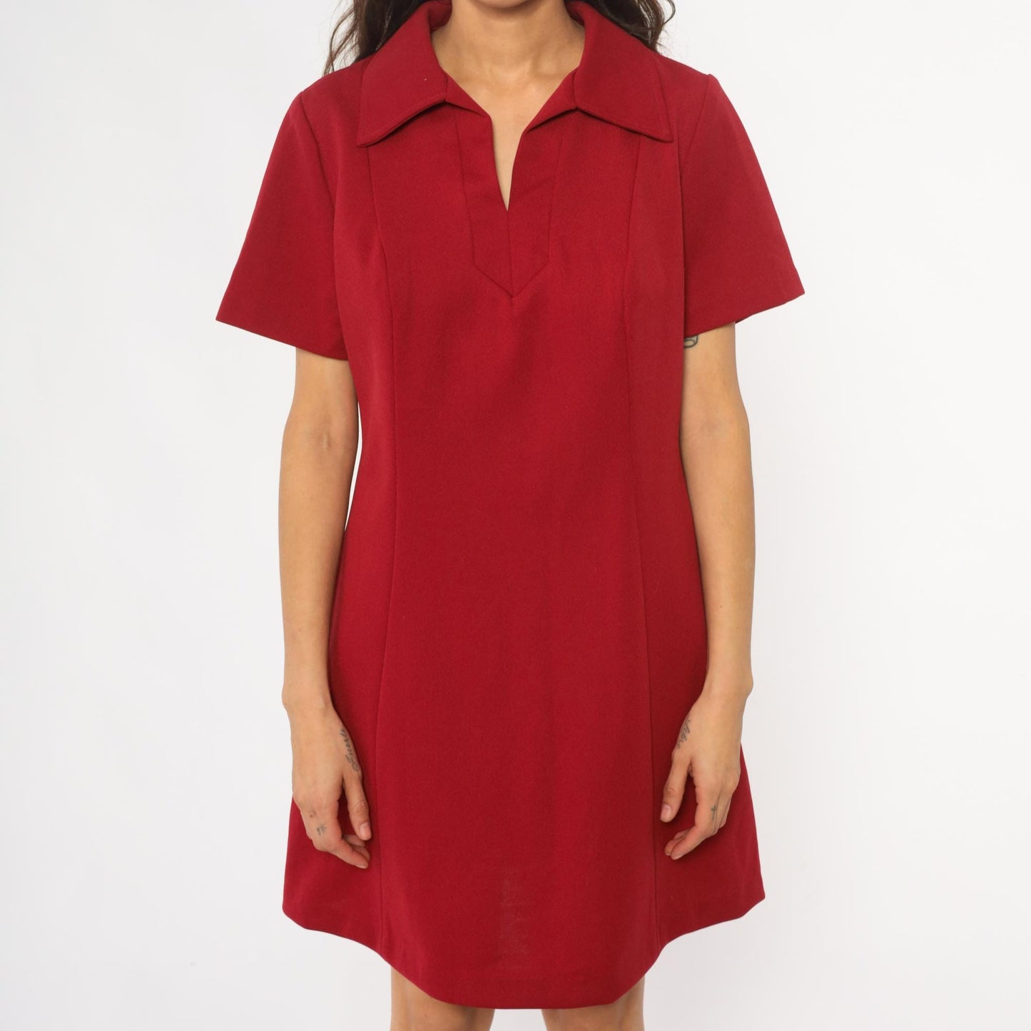 70s Lorac Burgundy Polo Shift Dress Knee-Length Short Sleeve Large L