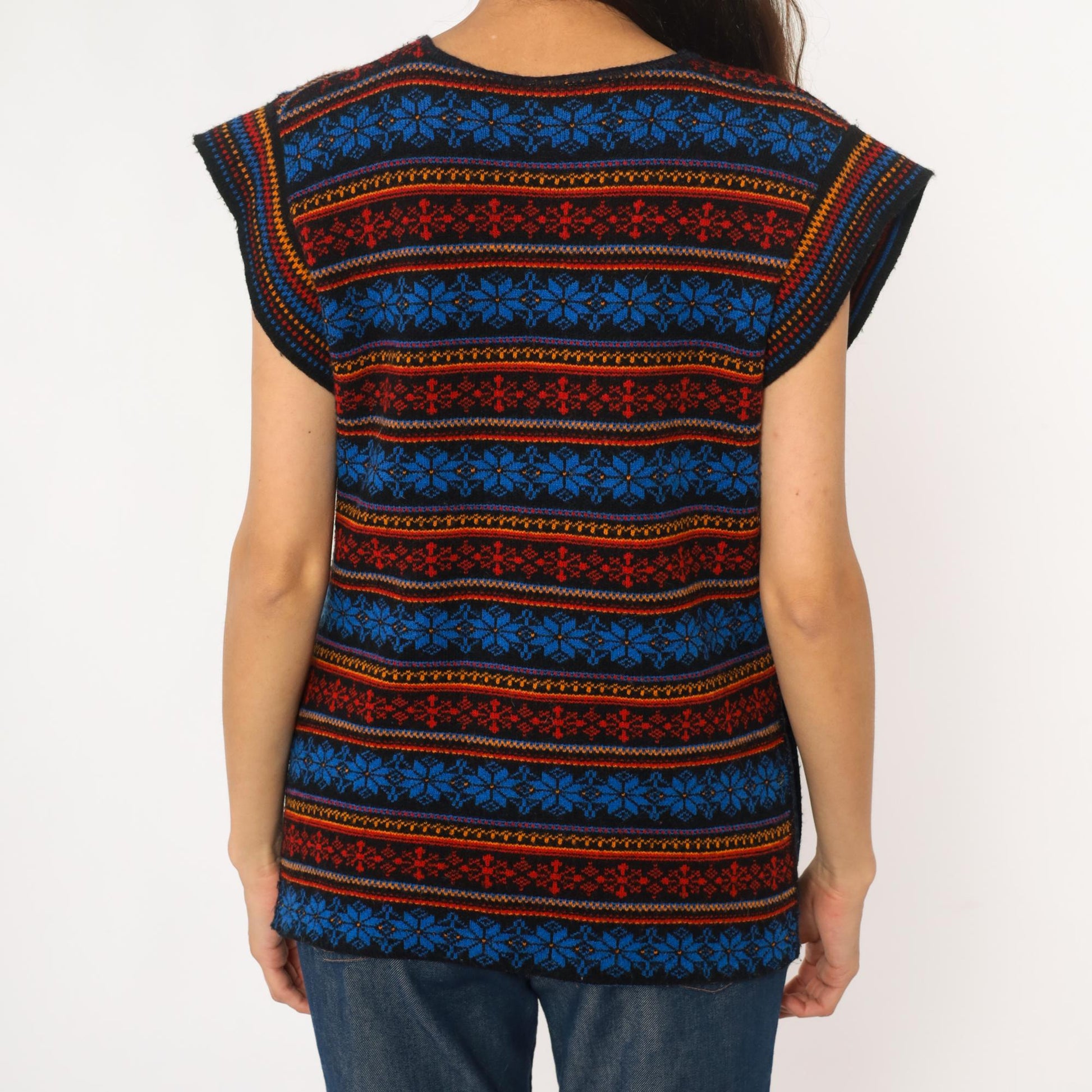 70s Southwestern Fair Isle Vest Tie Front Snowflake Knit Small