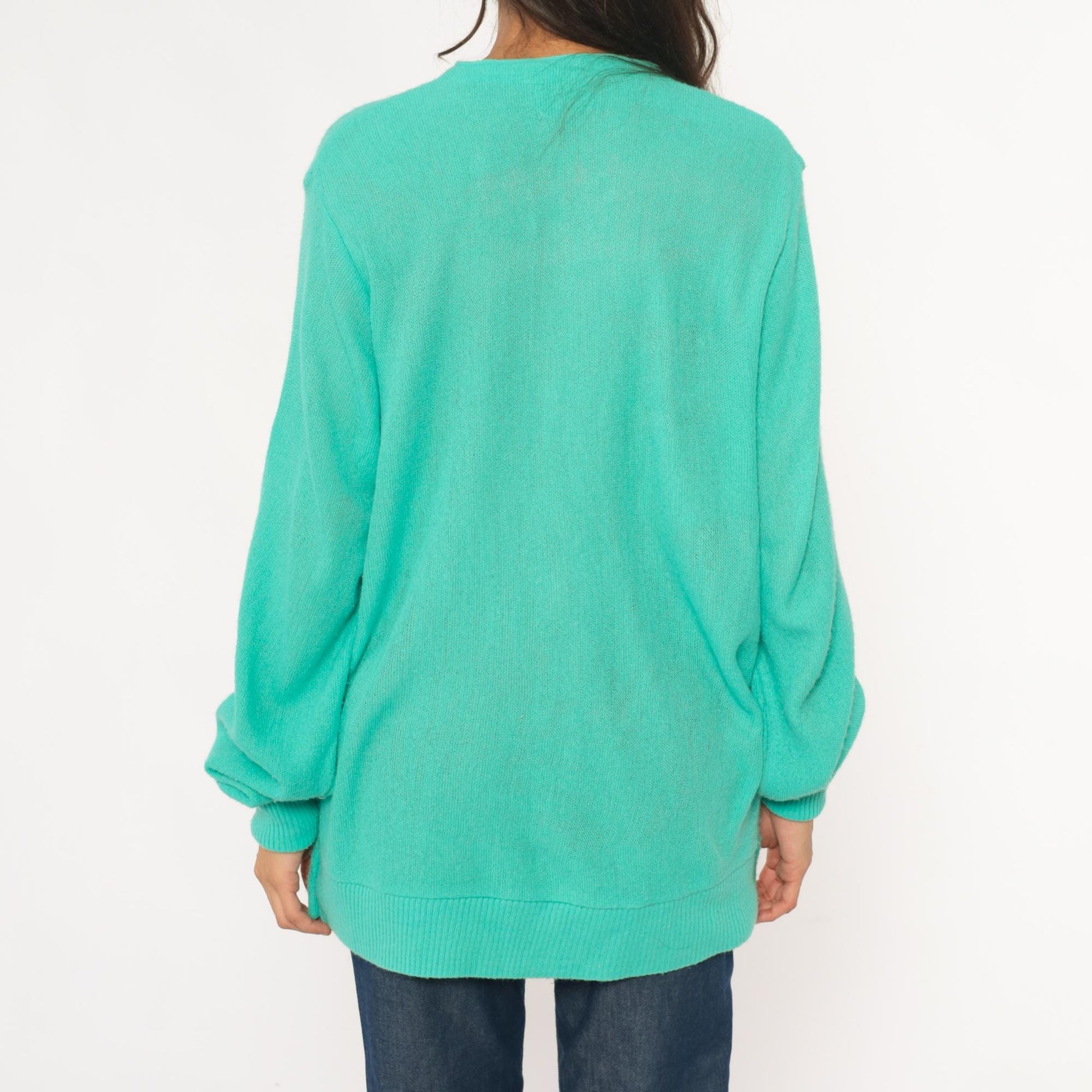 80s Lacoste Izod Turquoise Cardigan Crocodile Logo V-Neck Knit Medium