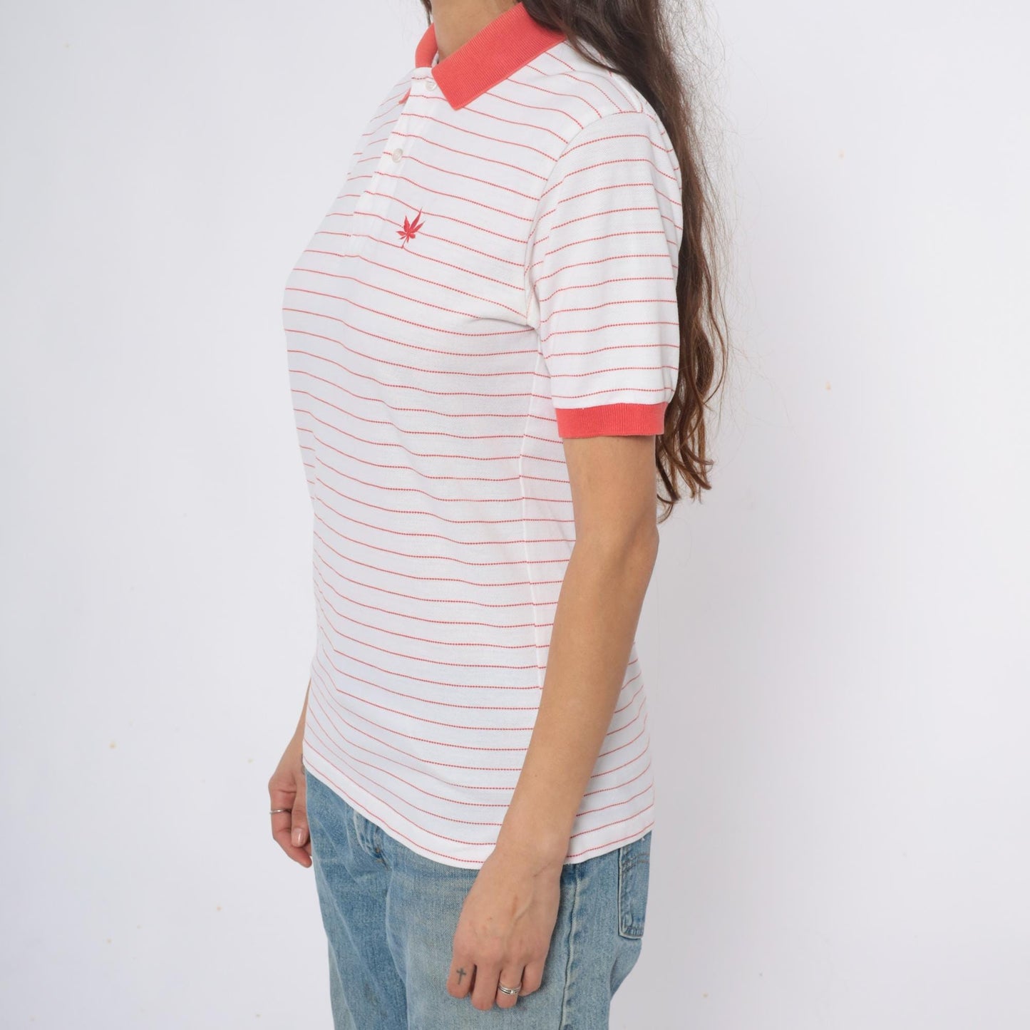 90s Boast Striped Polo Shirt Red White Cannabis Leaf Embroidered Medium