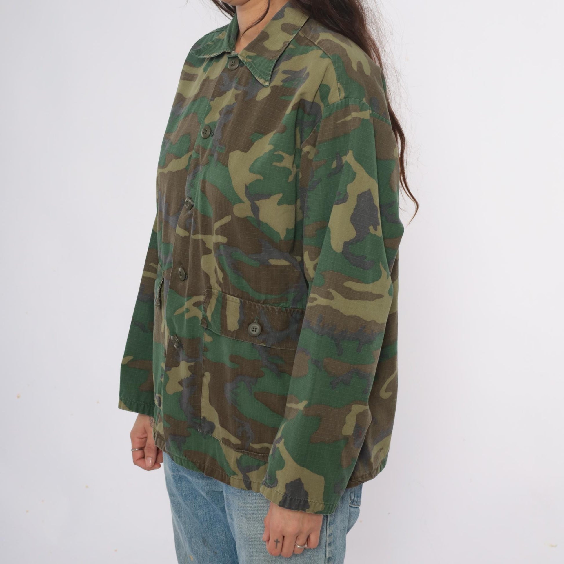 90s Woodland Camo Jacket Military Field Green Brown Utility Medium