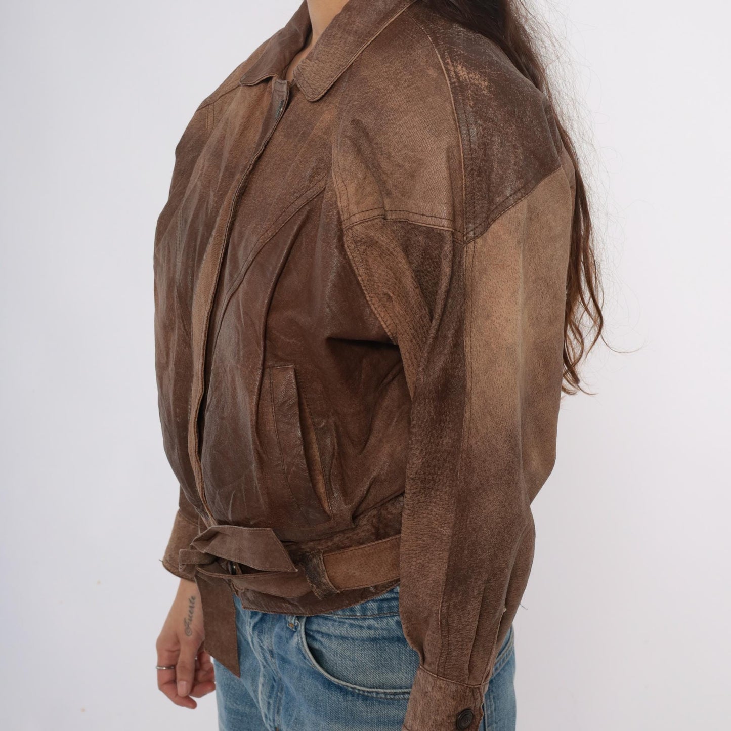 90s Adventure Bound Brown Leather Jacket Cropped Belted Small S