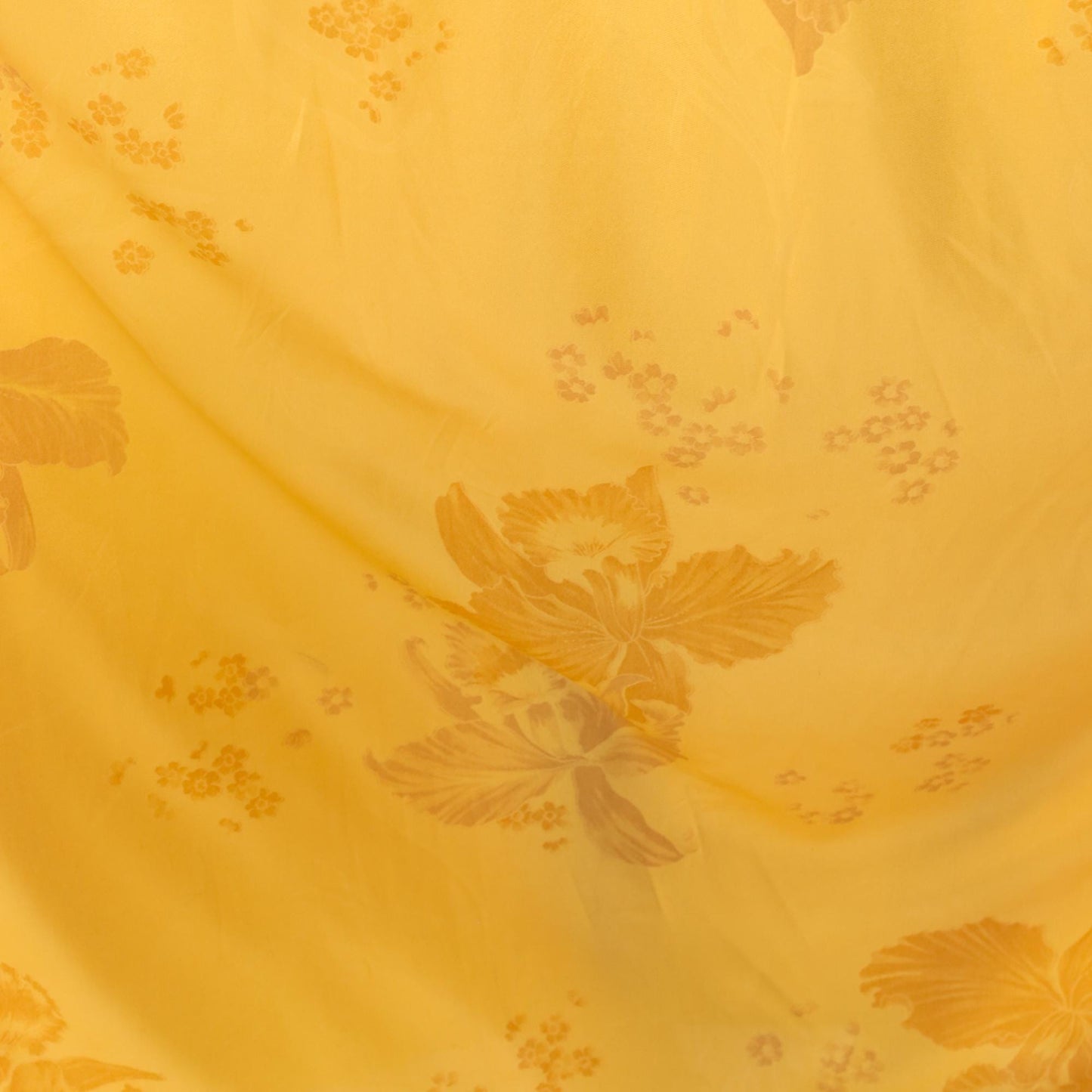 70s Yellow Floral Maxi Dress Flutter Sleeve Gathered Waist Medium Large