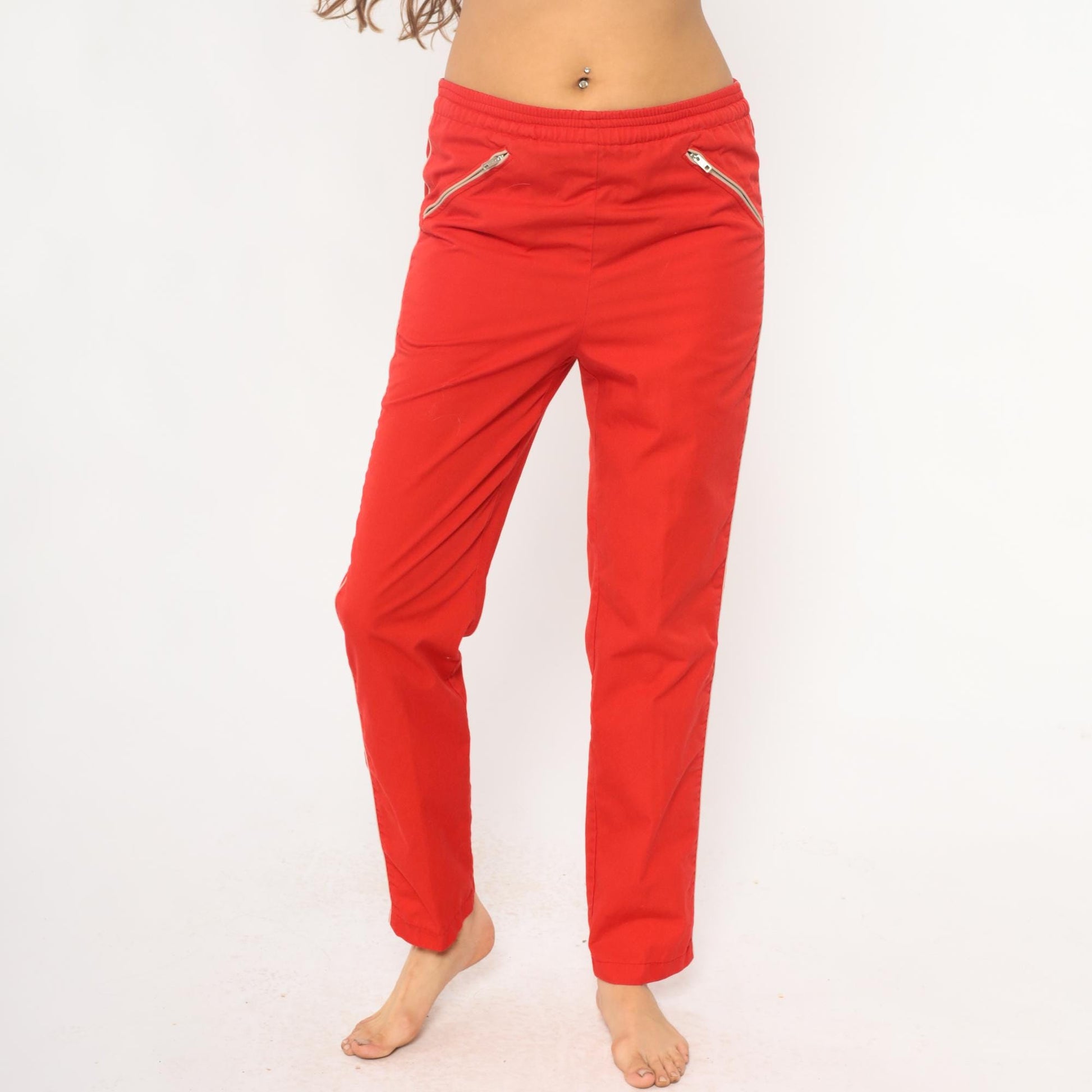 80s C'est Joli Track Pants Coral Red White Stripe Zipper Pockets Small