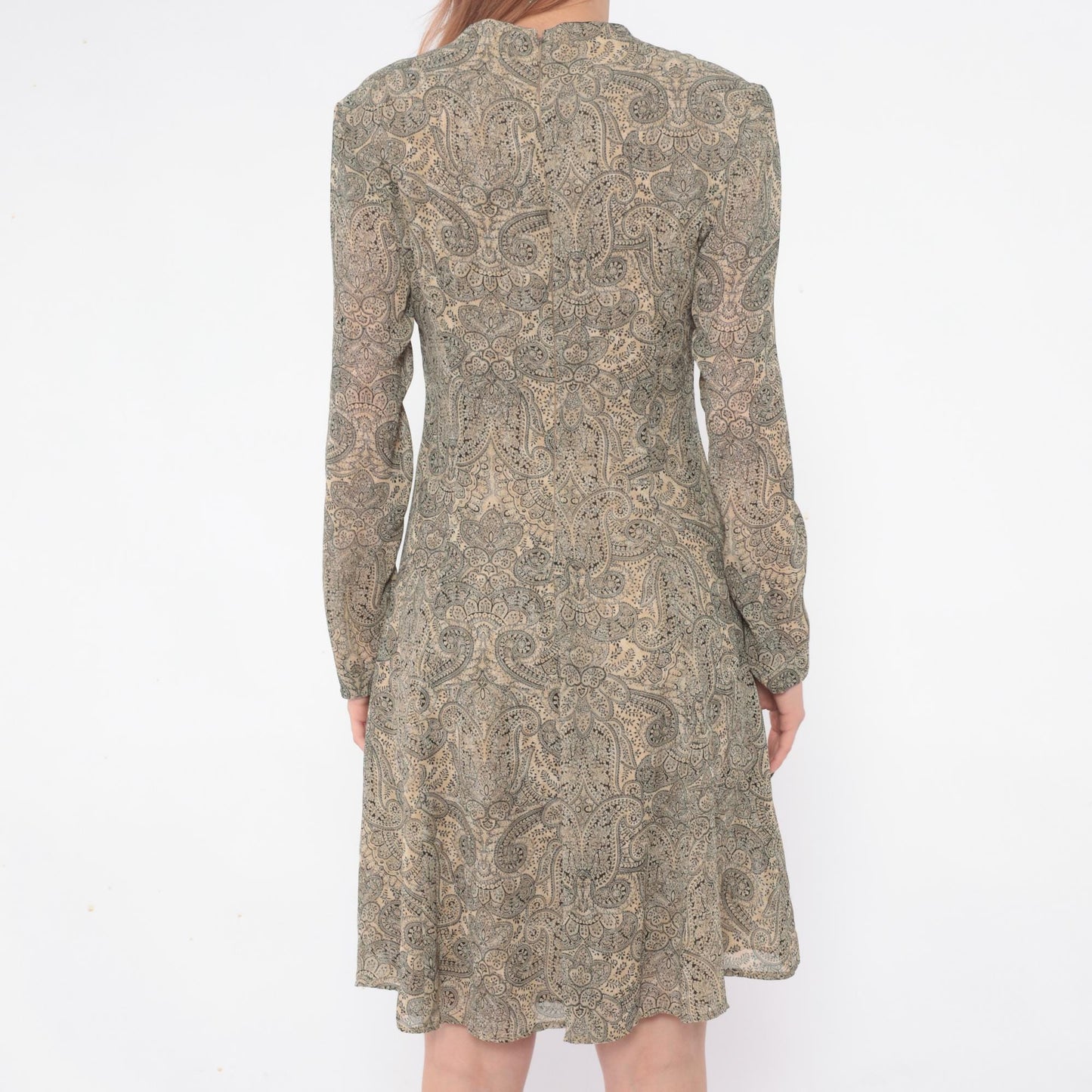 90s Liz Claiborne Paisley Midi Dress Square Neck Long Sleeve Sage Green Small