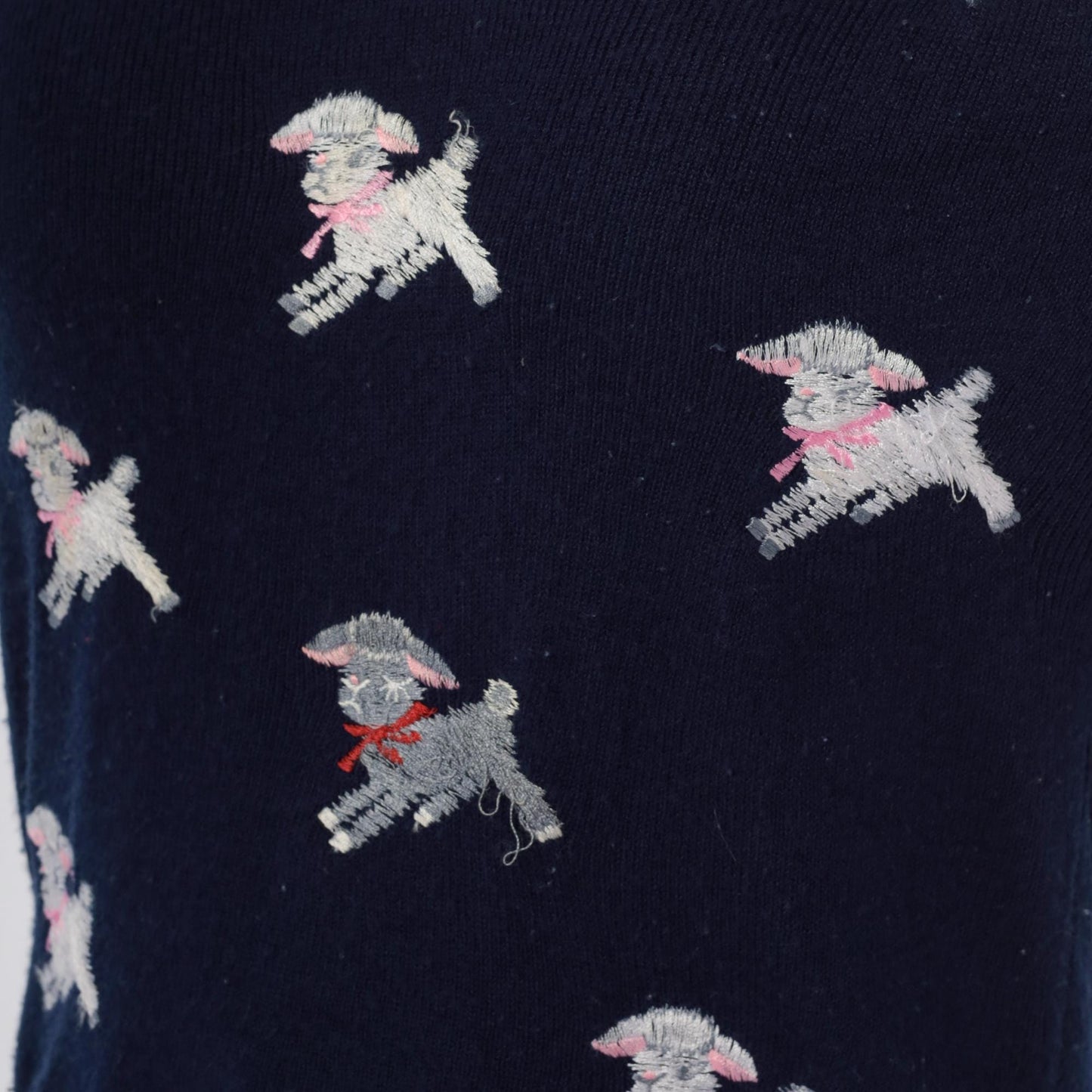 70s Shirlee Designs Navy Lamb Sweater Embroidered Pink Bows Large L