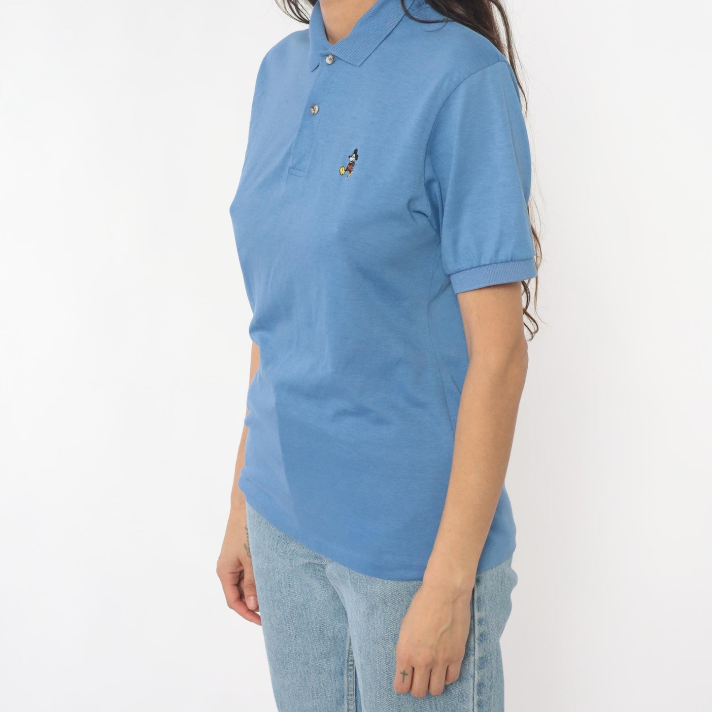 80s Disney Mickey Mouse Polo Cornflower Blue Embroidered Shirt Medium M