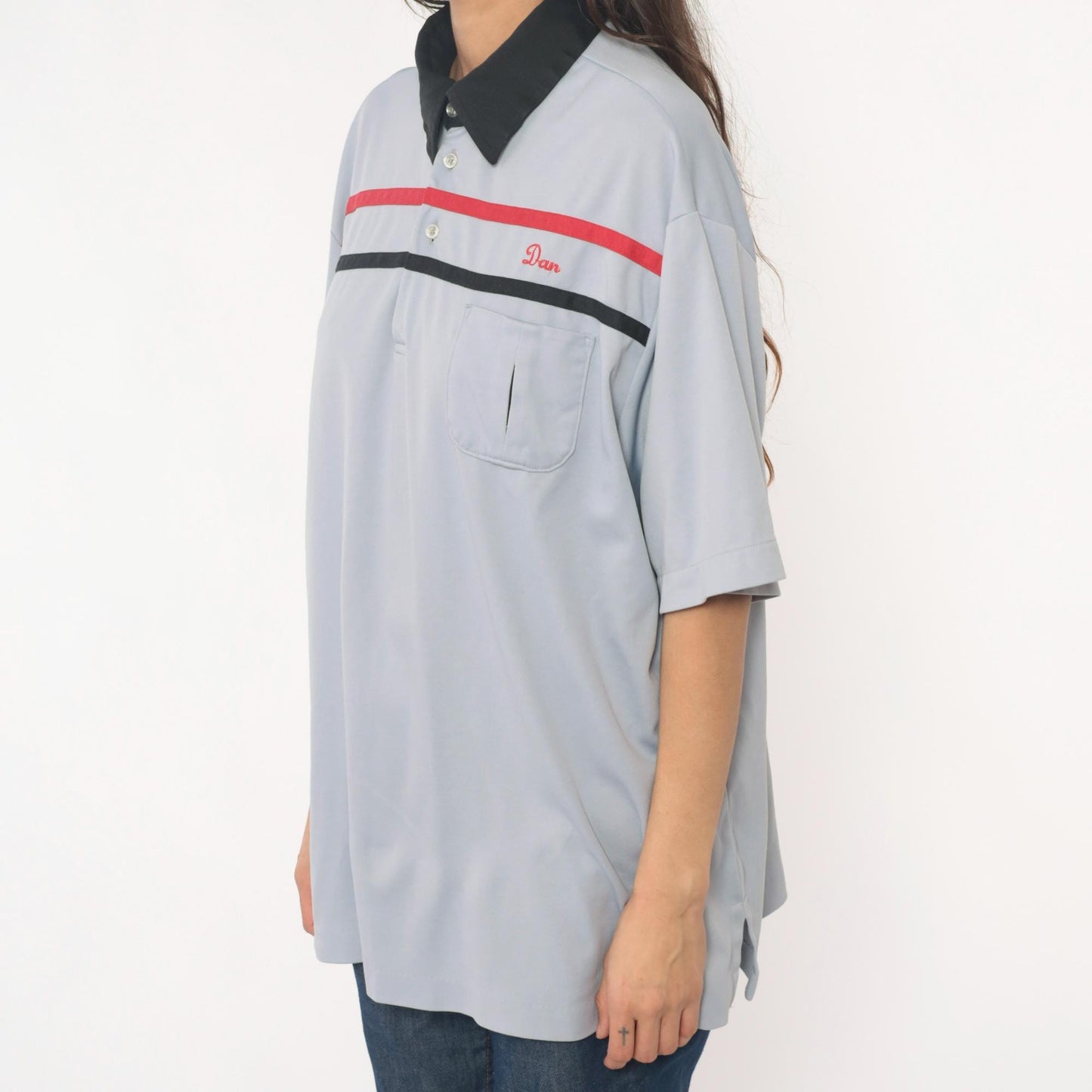 80s King Louie Bowling Shirt Light Blue American Legion Kent Ohio Extra Large XL