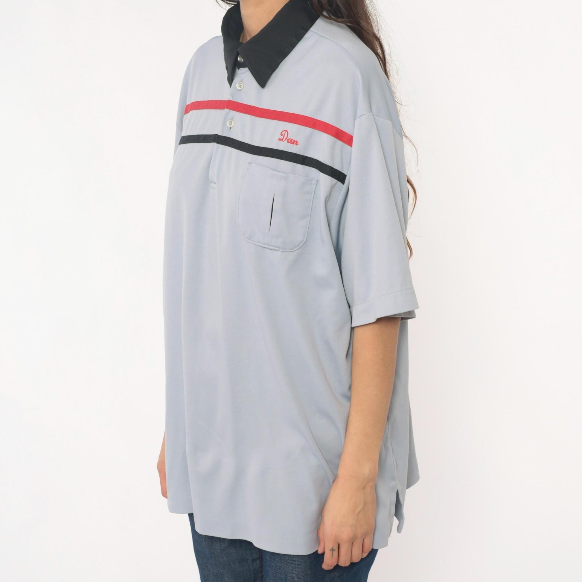 80s King Louie Bowling Shirt Light Blue American Legion Kent Ohio Extra Large XL