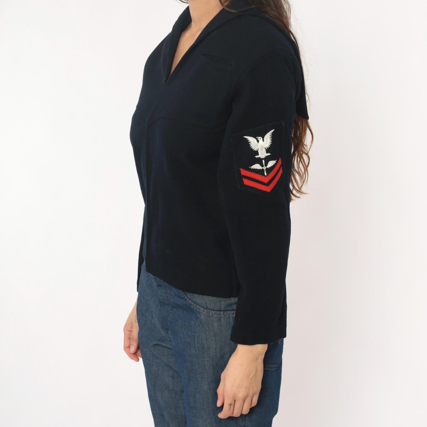 1940s Naval Clothing Factory Wool Military Shirt Dark Blue Petty Officer XS