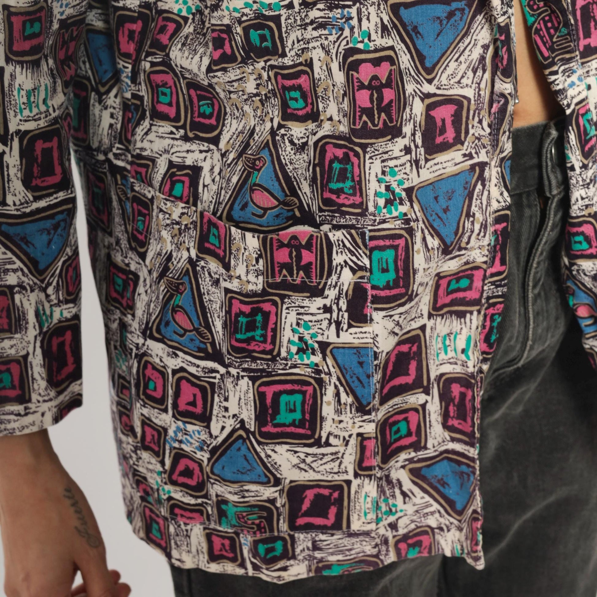 90s Mister Remo Geometric Abstract Blazer Pink Blue Cotton Small S