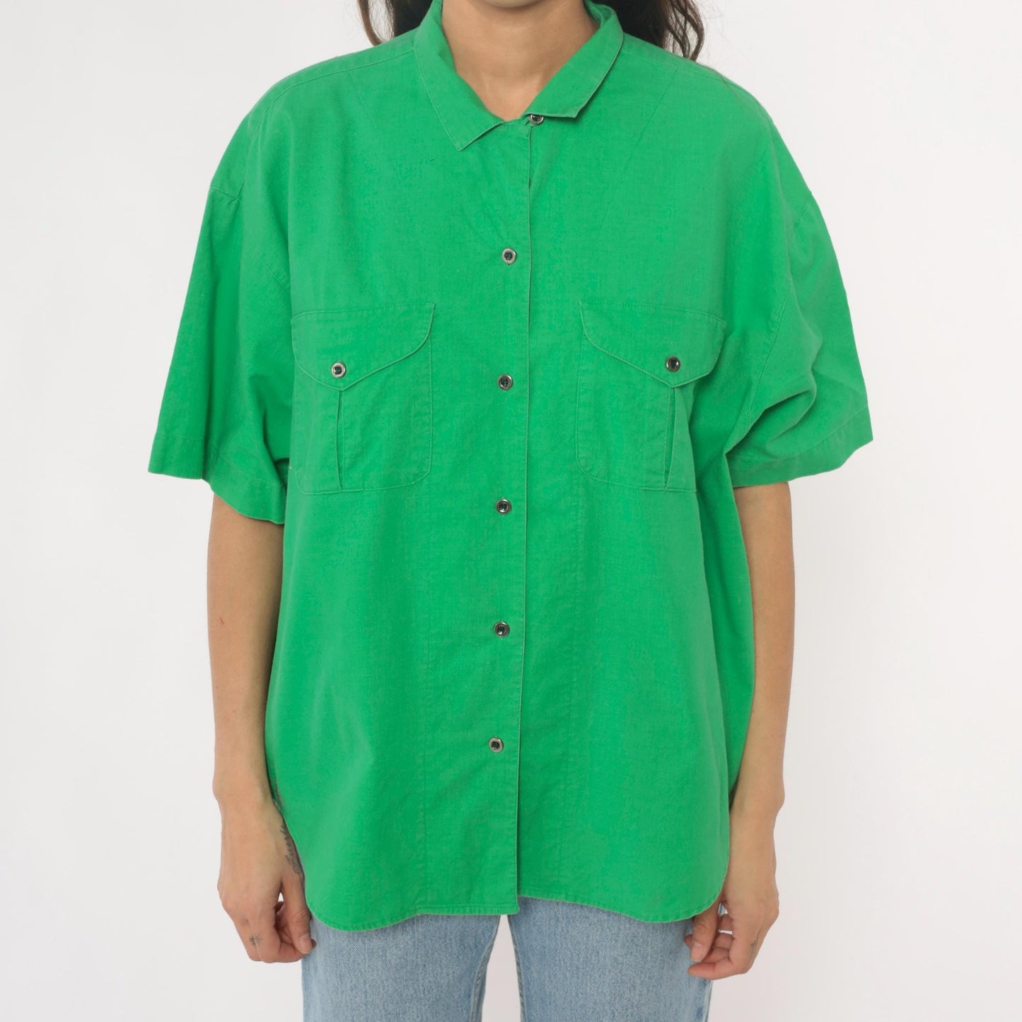 90s Chaus Sport Kelly Green Cotton Button-Up Shirt Large L