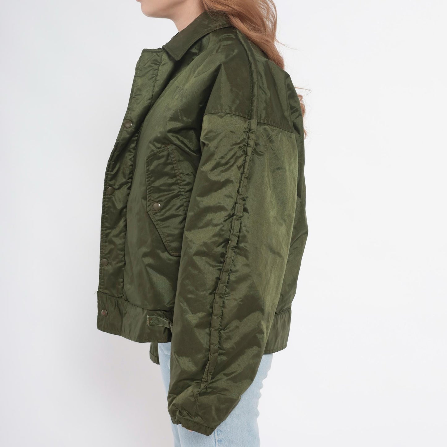 60s US Navy A1 Bomber Jacket Olive Green Quilted Lined Medium
