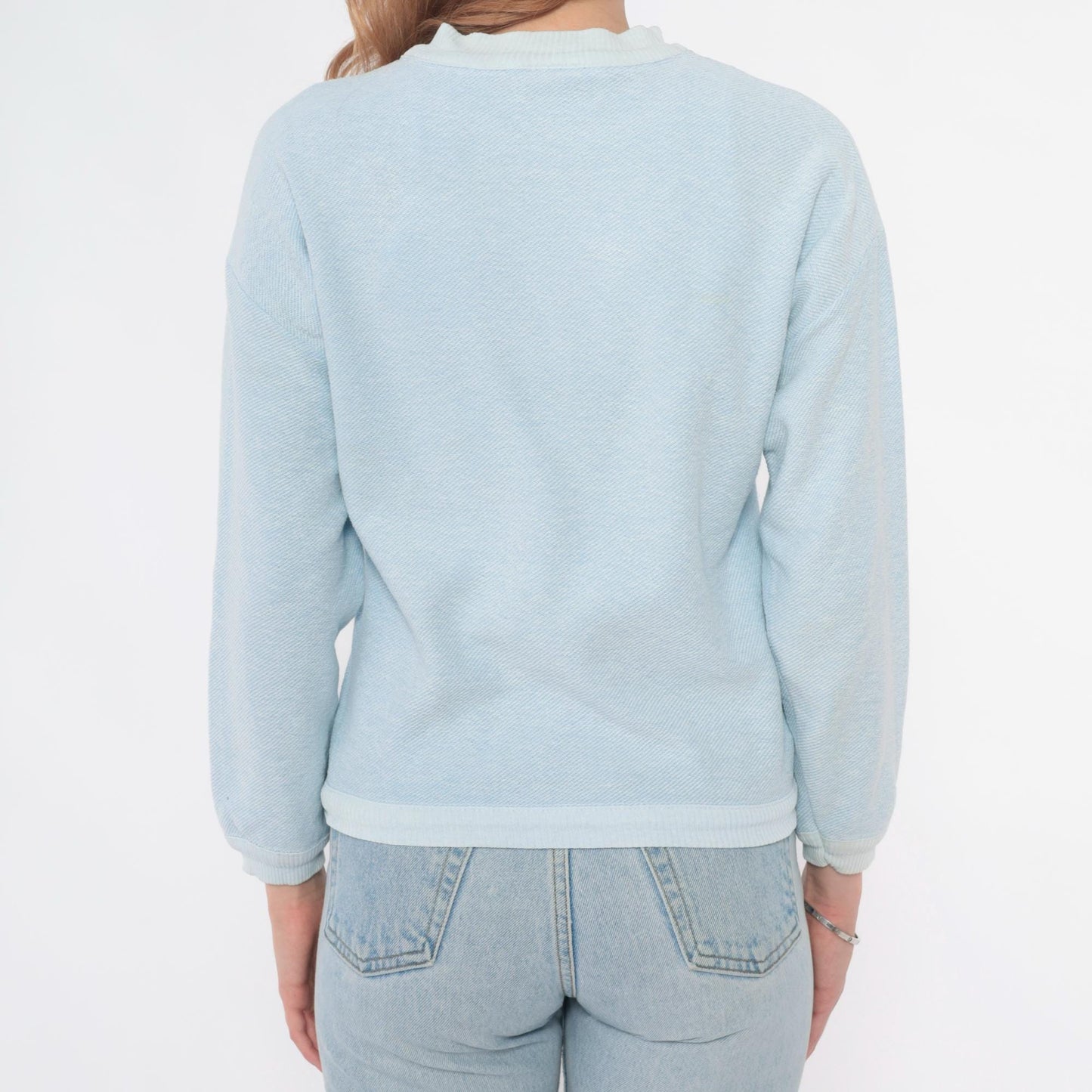 90s Willy Dee Light Blue Colourblock Sweatshirt Crew Neck Small S