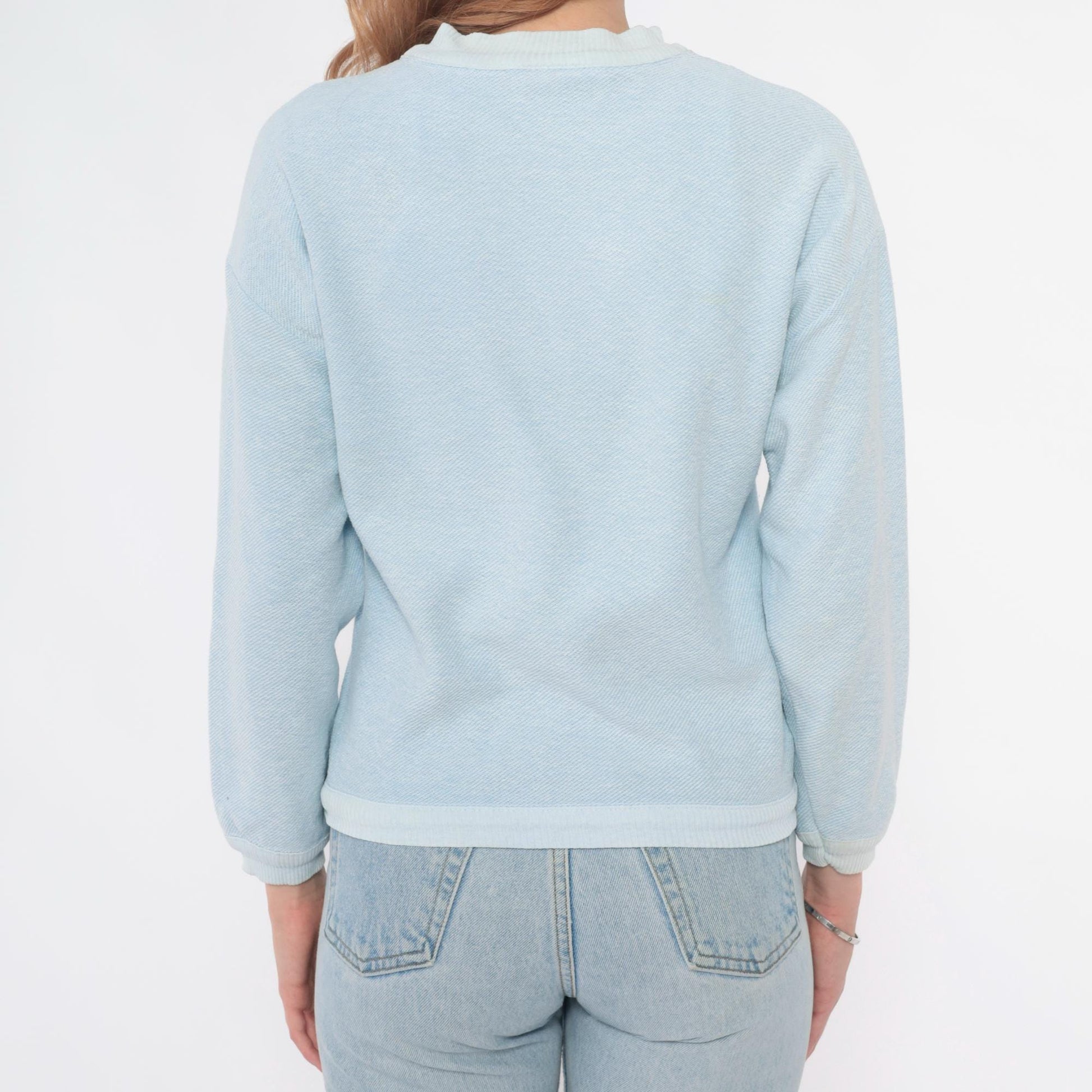 90s Willy Dee Light Blue Colourblock Sweatshirt Crew Neck Small S