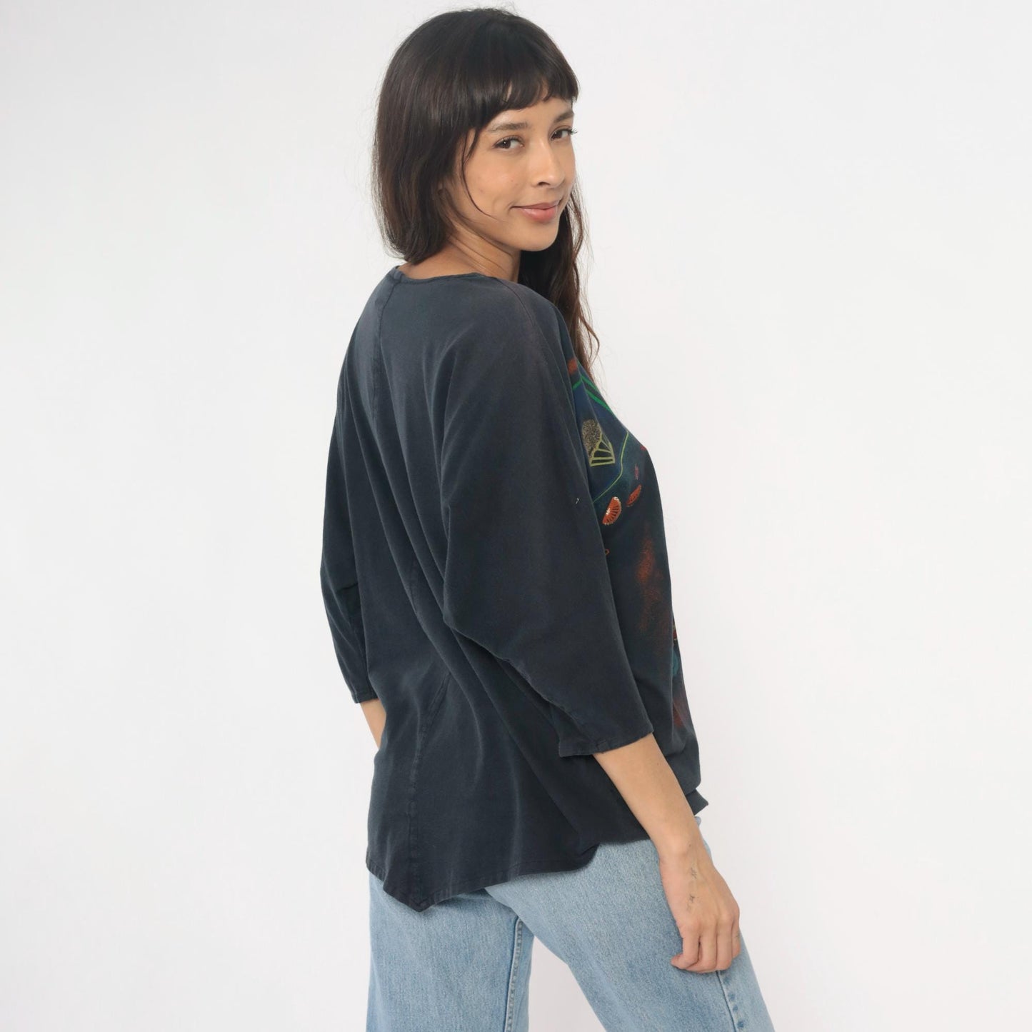 80s DT Company Vespa Scooter Graphic Tee Black Cotton Asymmetric Hem Large