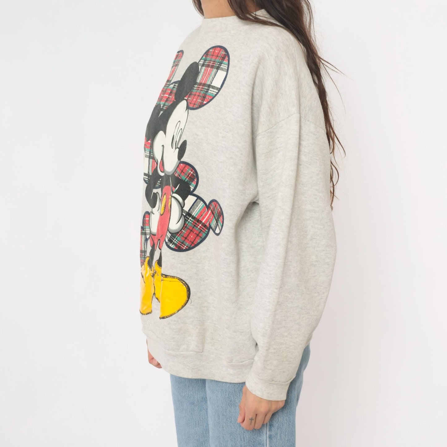 90s Mickey Unlimited Sweatshirt Grey Plaid Graphic Crewneck Extra Large XL