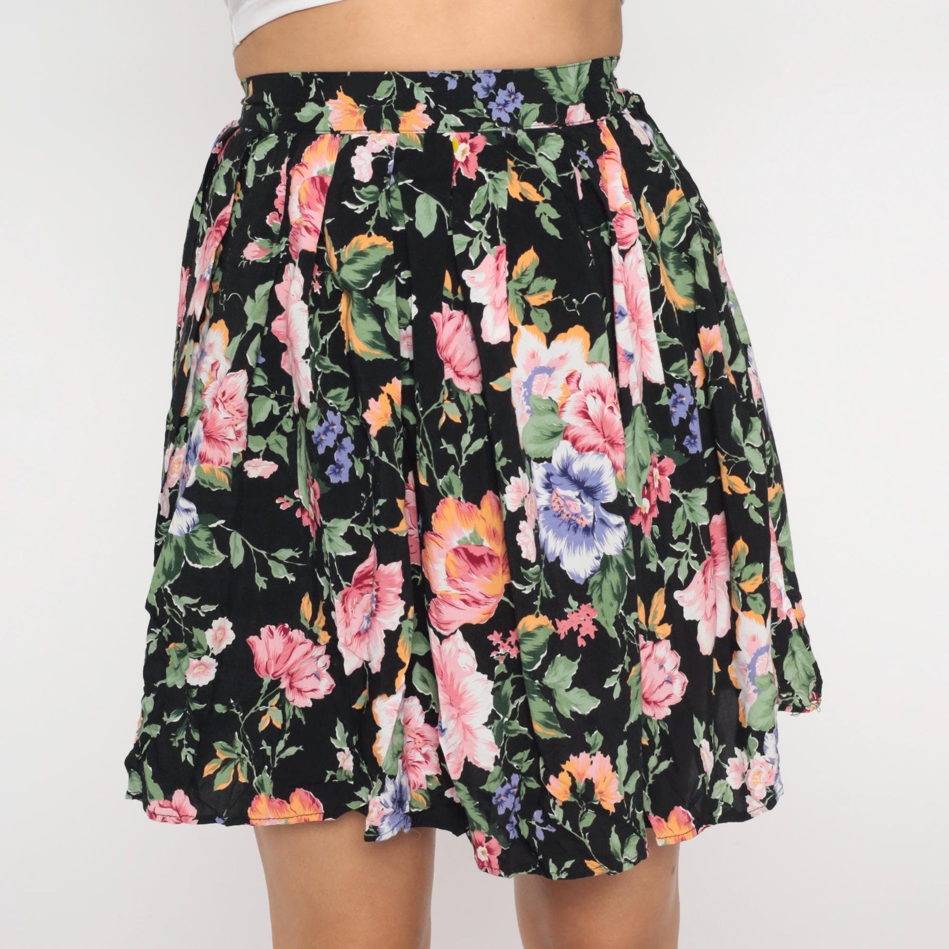 90s Rampage Floral Mini Skirt Black Pink Purple Orange Green Small S