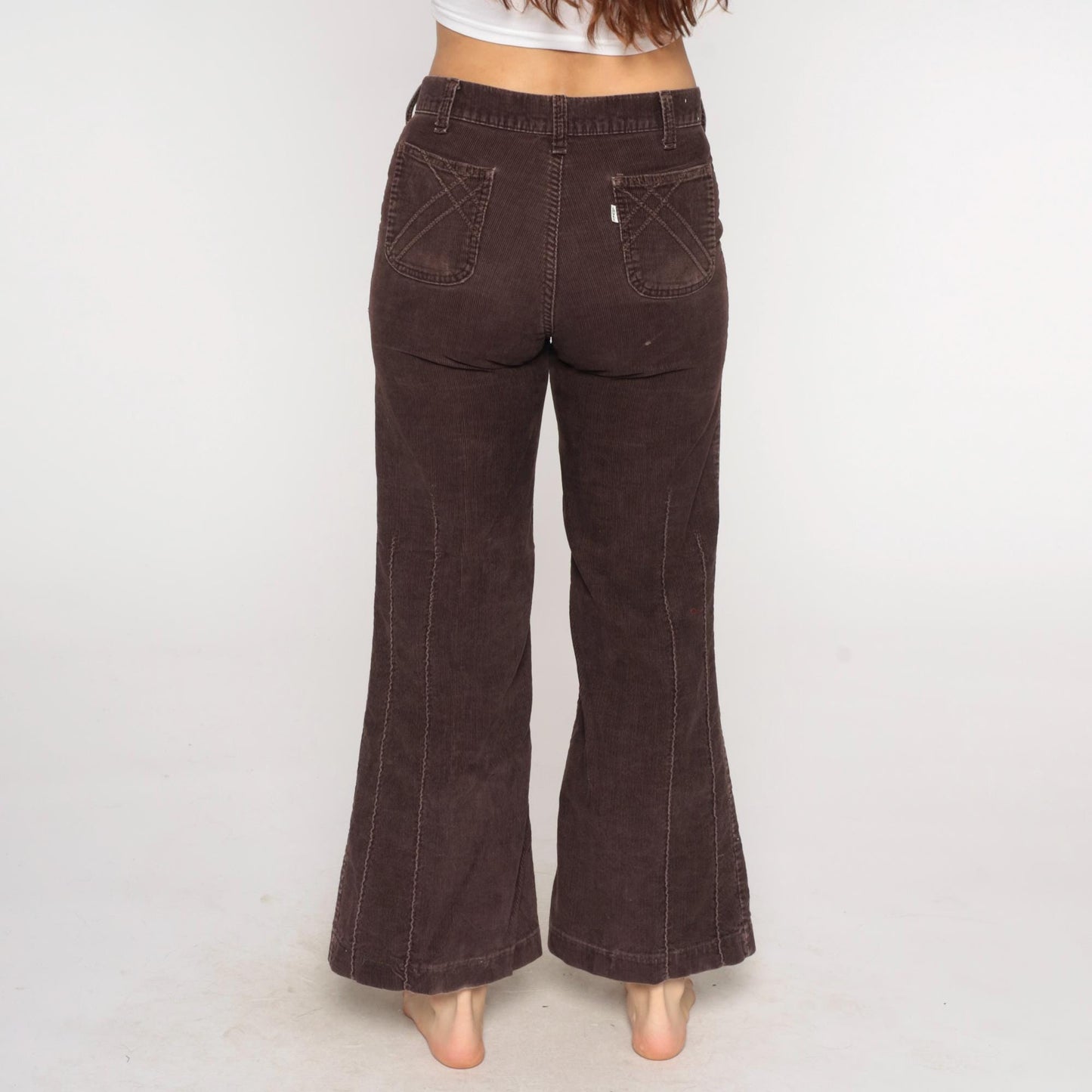 70s Levi's Brown Corduroy Bell Bottom Flared Pants High Rise Medium