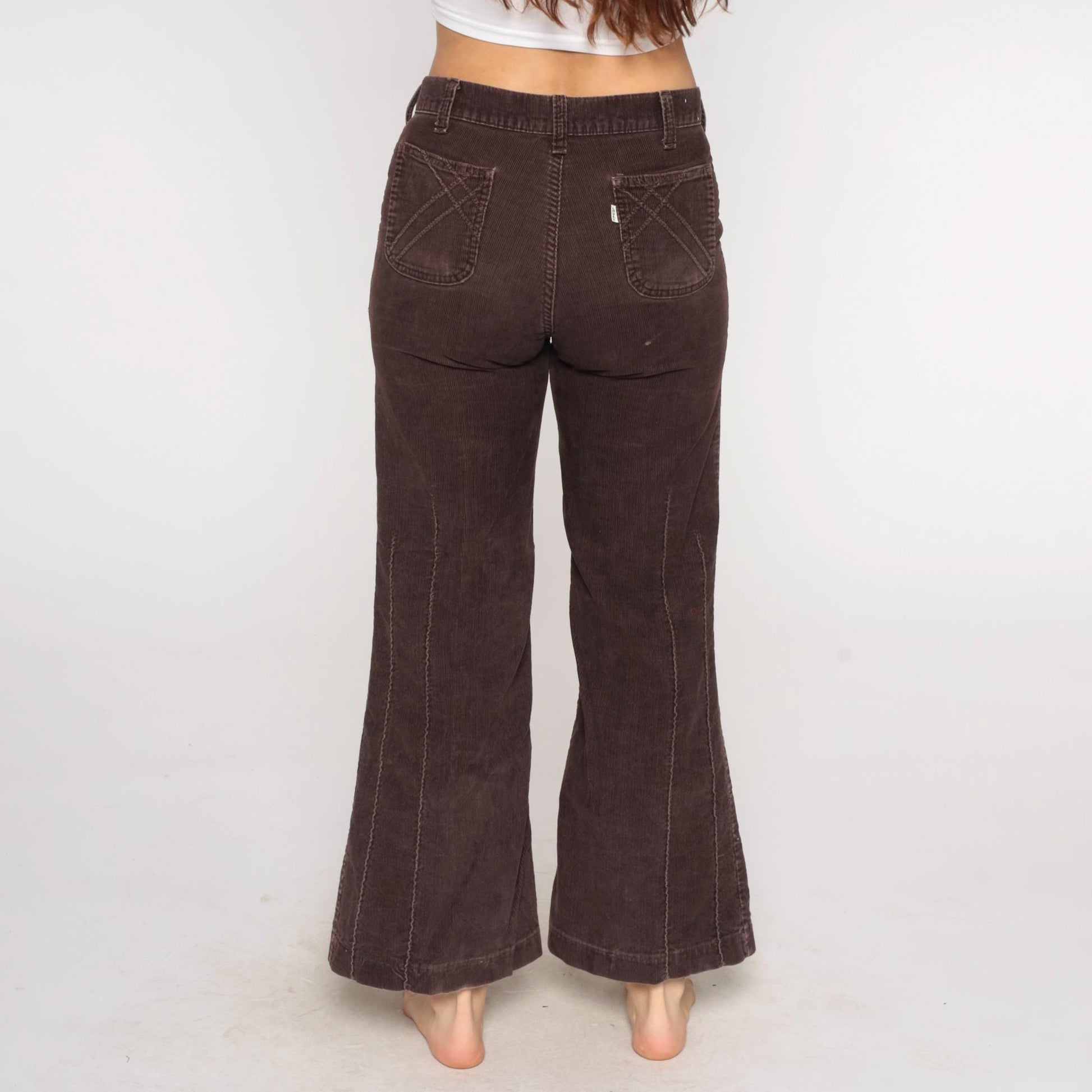 70s Levi's Brown Corduroy Bell Bottom Flared Pants High Rise Medium