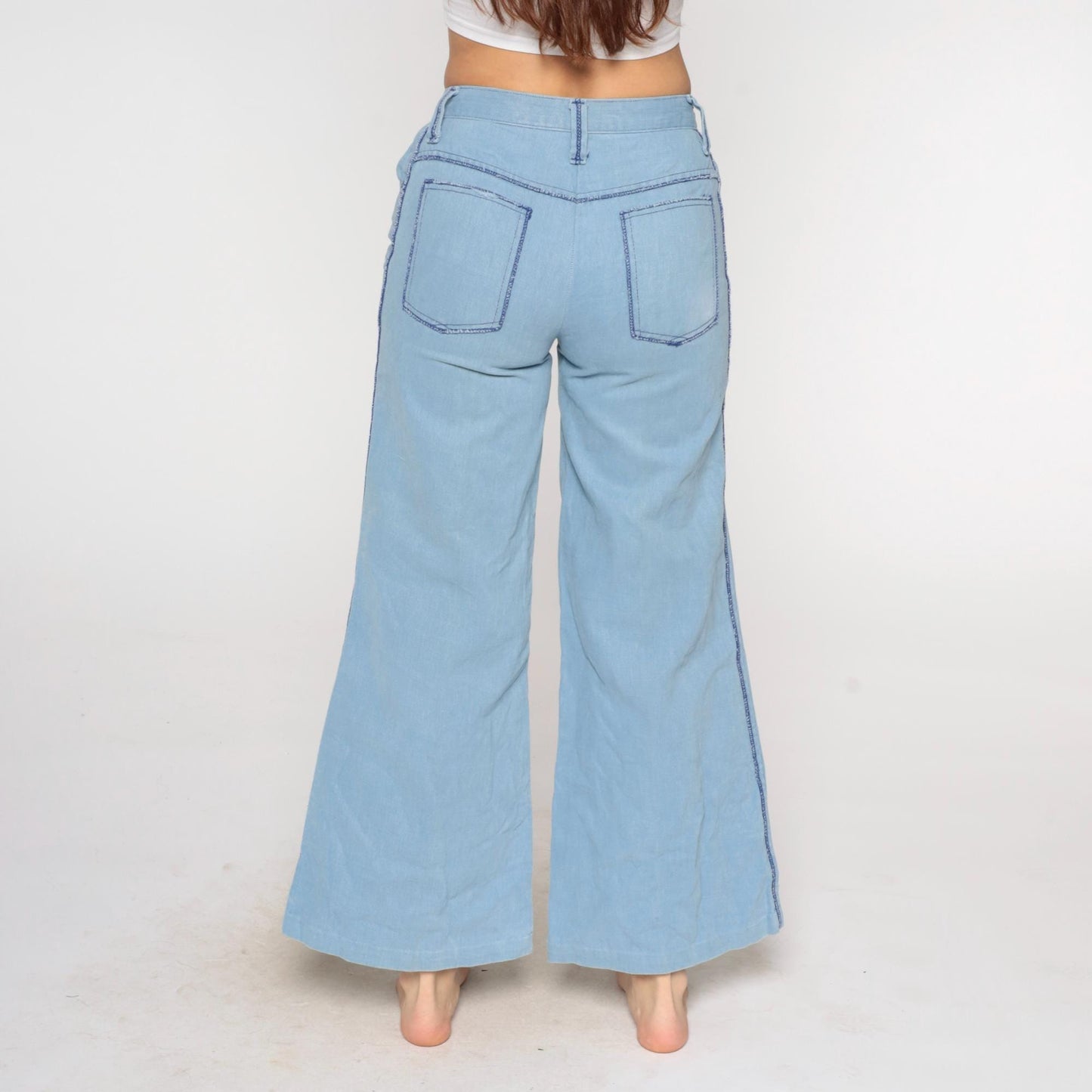 80s Sears Light Blue Denim Bell Bottom Jeans High Waist Flare Small S