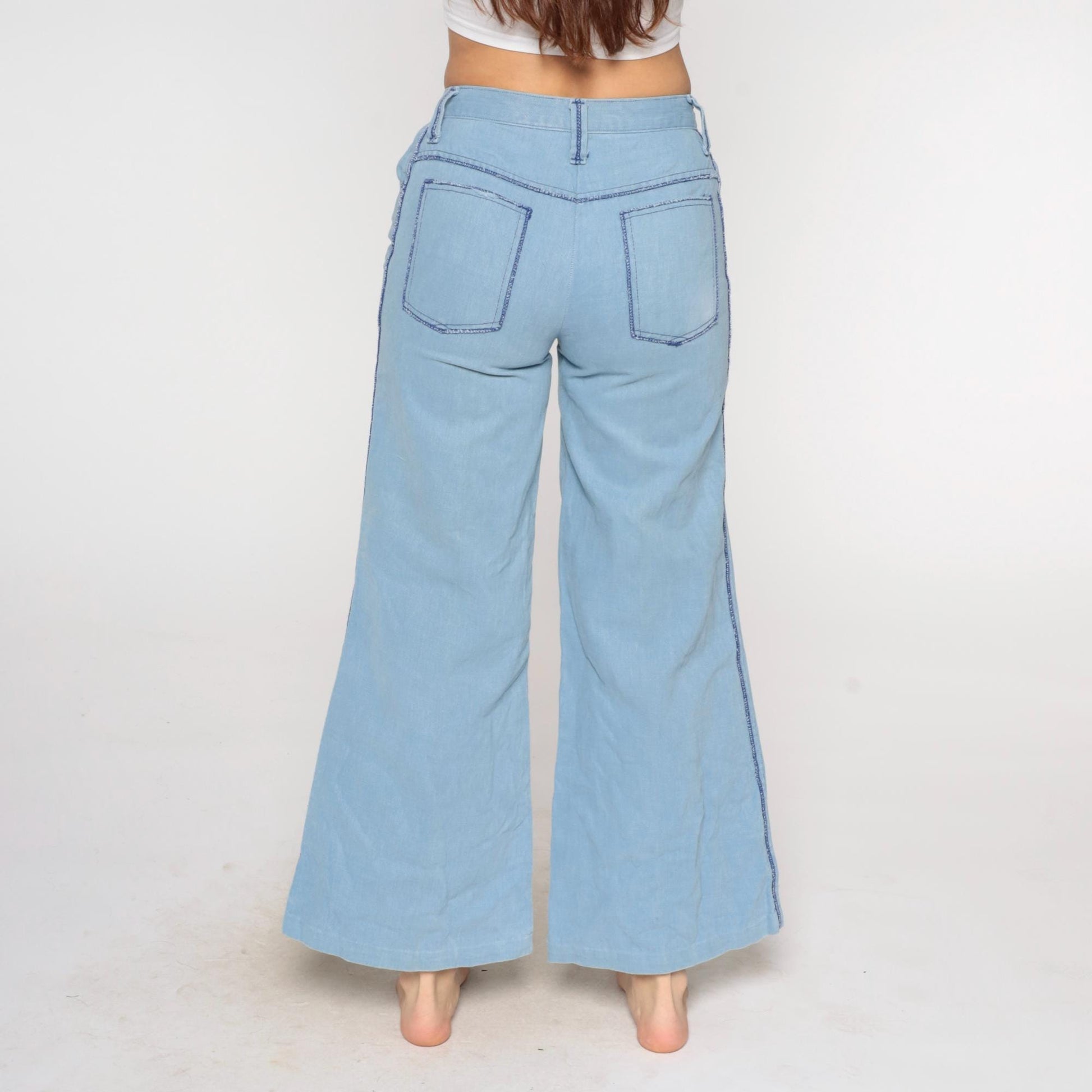 80s Sears Light Blue Denim Bell Bottom Jeans High Waist Flare Small S