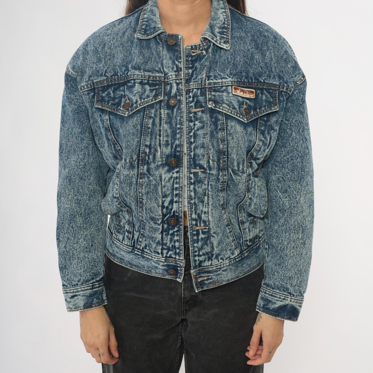 90s Blue Eagle Acid Wash Denim Jacket Cropped Trucker Small S