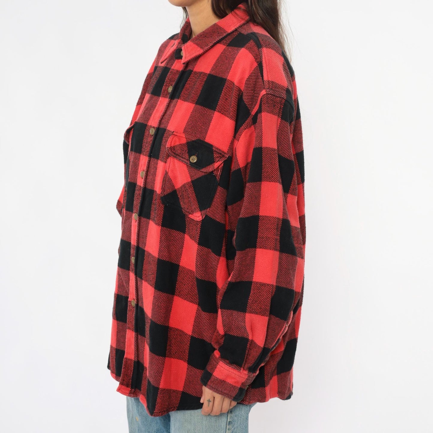 90s Redhead Buffalo Plaid Flannel Shirt Red Black Plus Size XXL