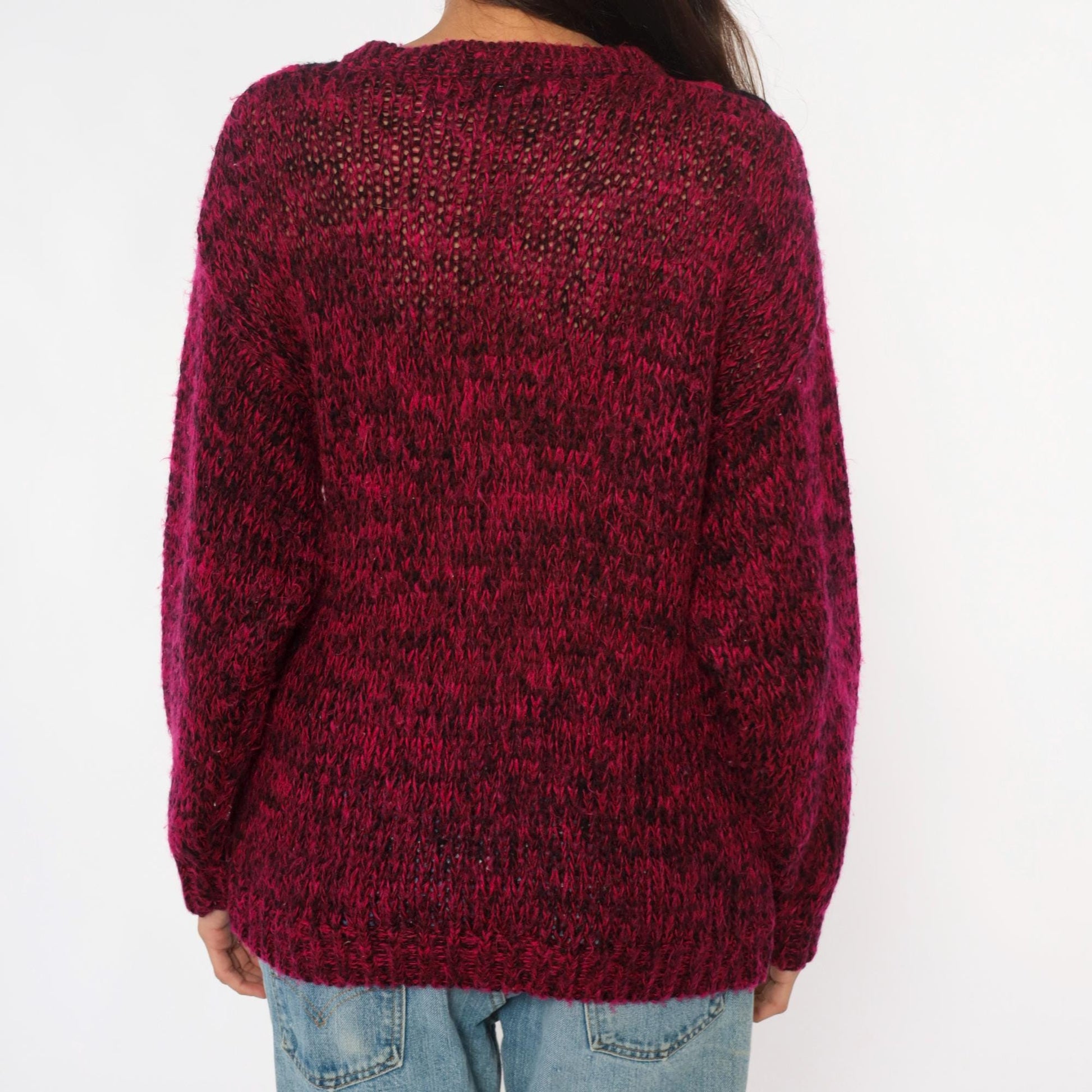 80s Safret Burgundy Diamond Cable Knit Sweater Medium M