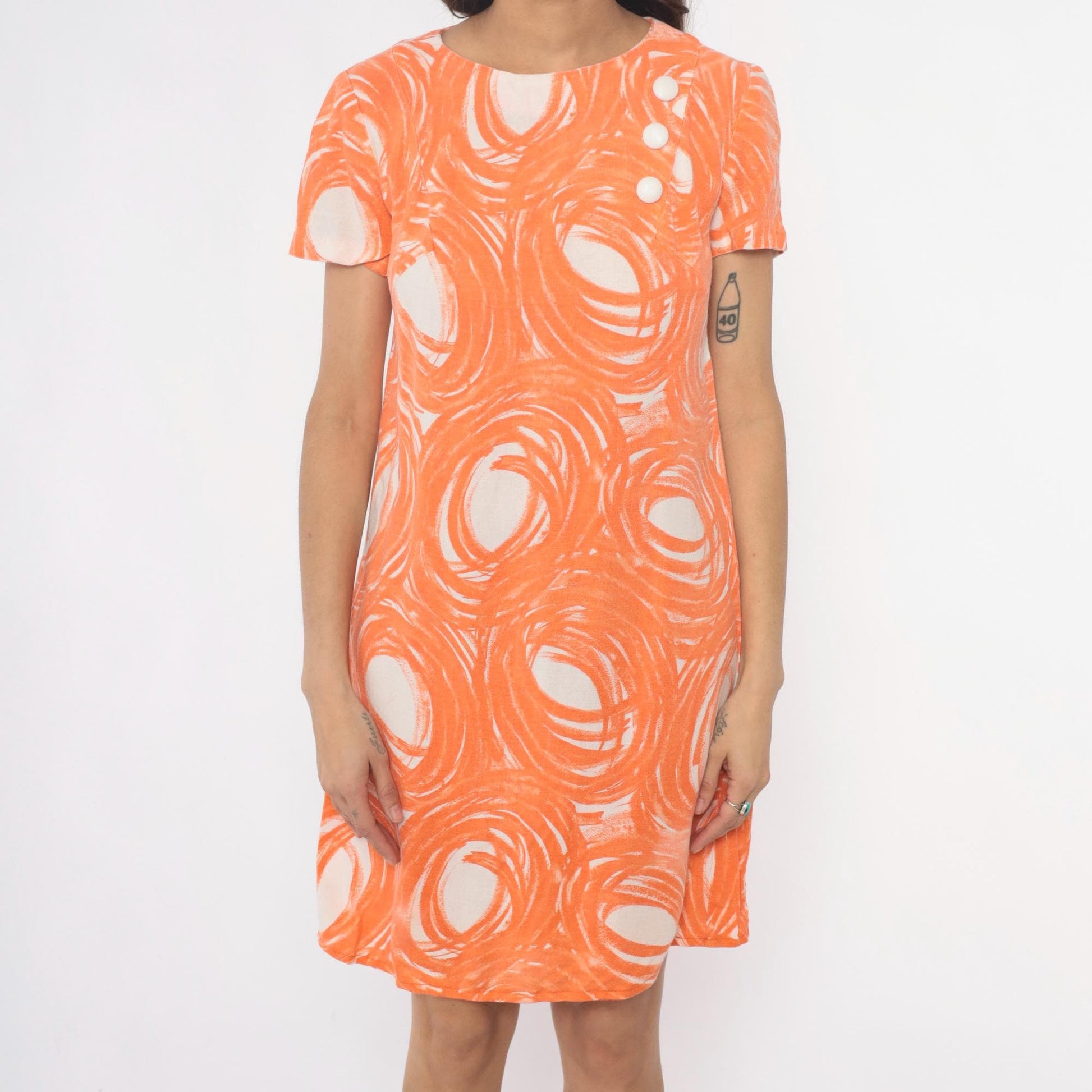 60s Mod Shift Dress Orange White Swirl Print Vogue Special Small