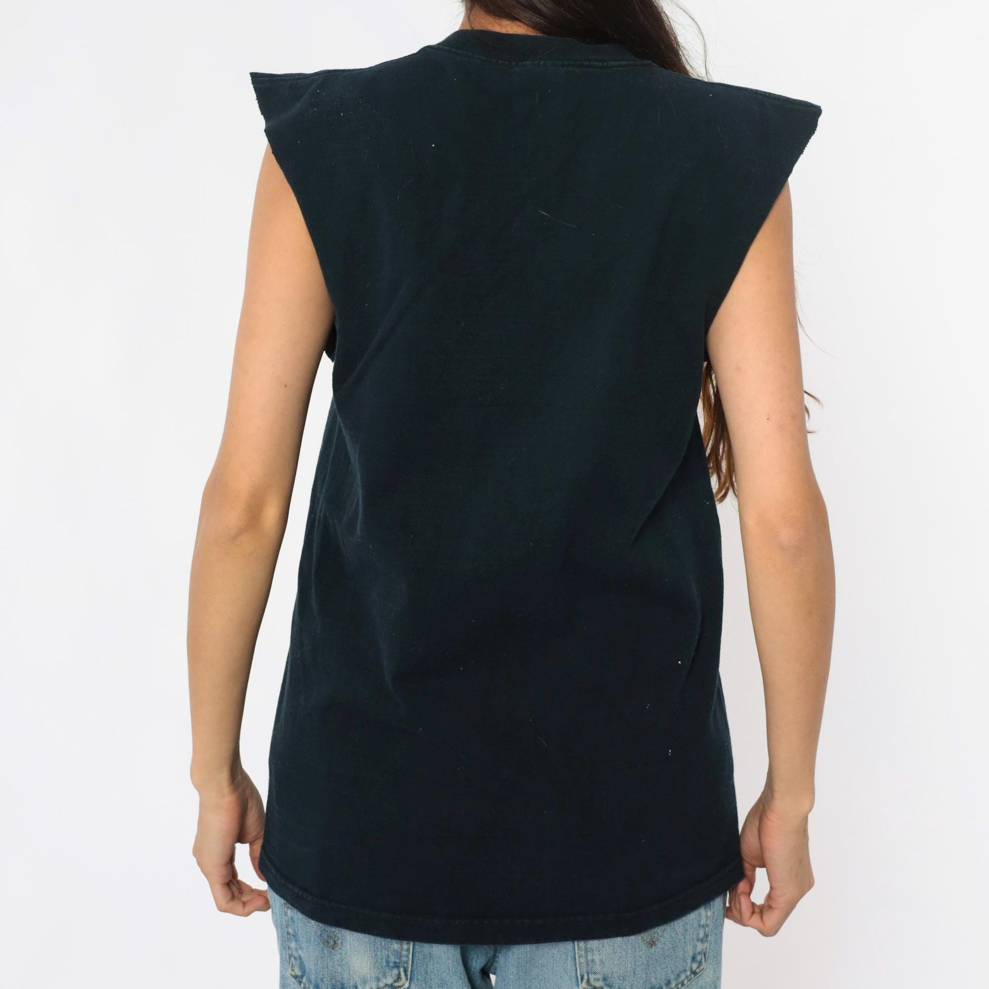 90s Fruit of the Loom Fish Tank Morro Bay Graphic Tank Top Black Cotton Medium M