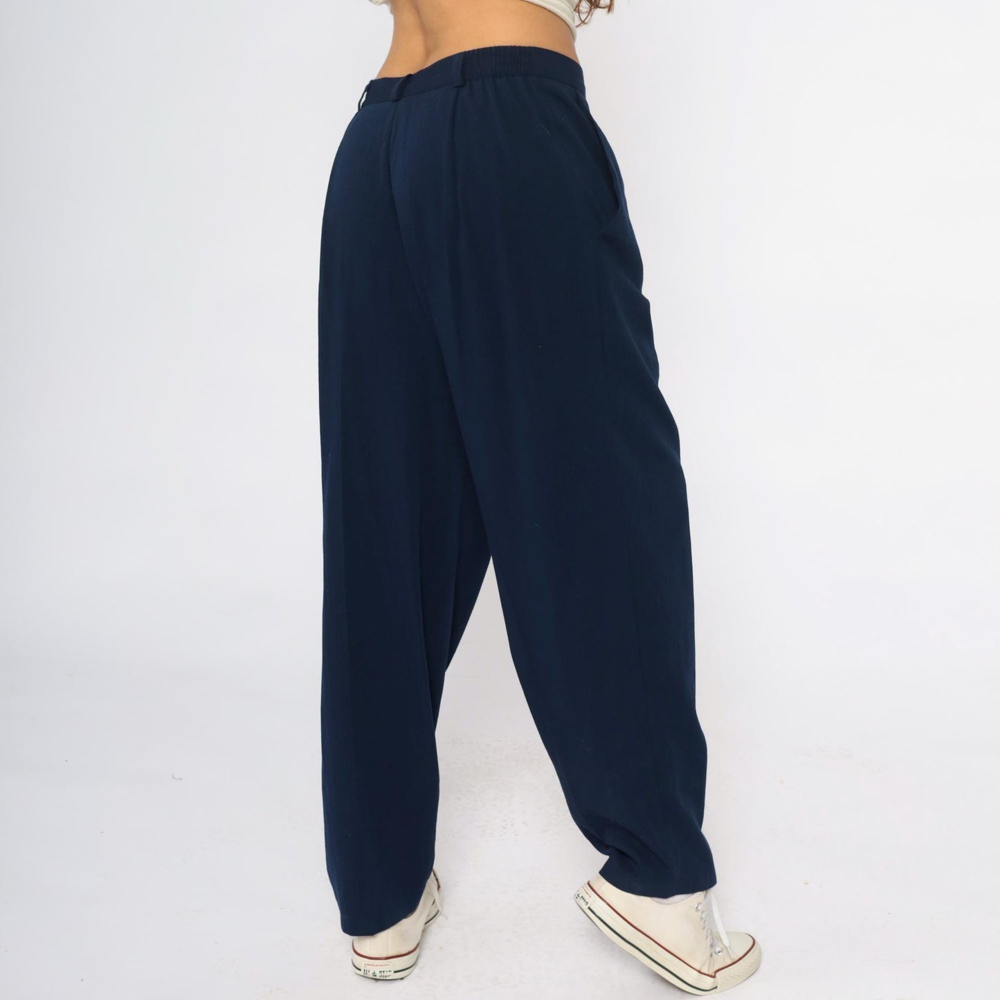 80s Briggs New York Navy Trousers High Rise Elastic Waist Straight Leg Large