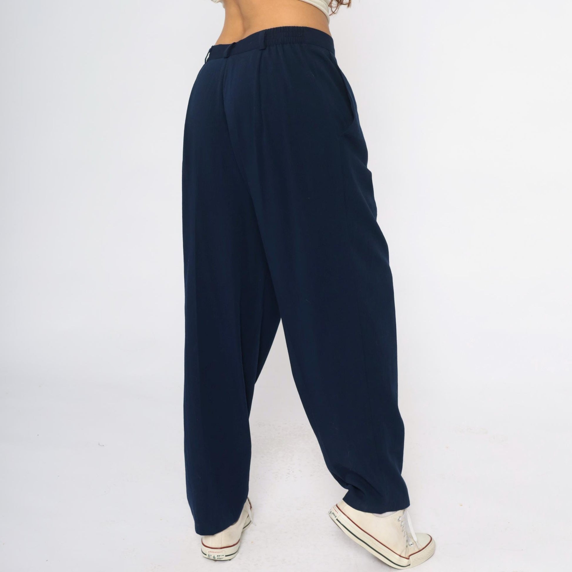 80s Briggs New York Navy Trousers High Rise Elastic Waist Straight Leg Large