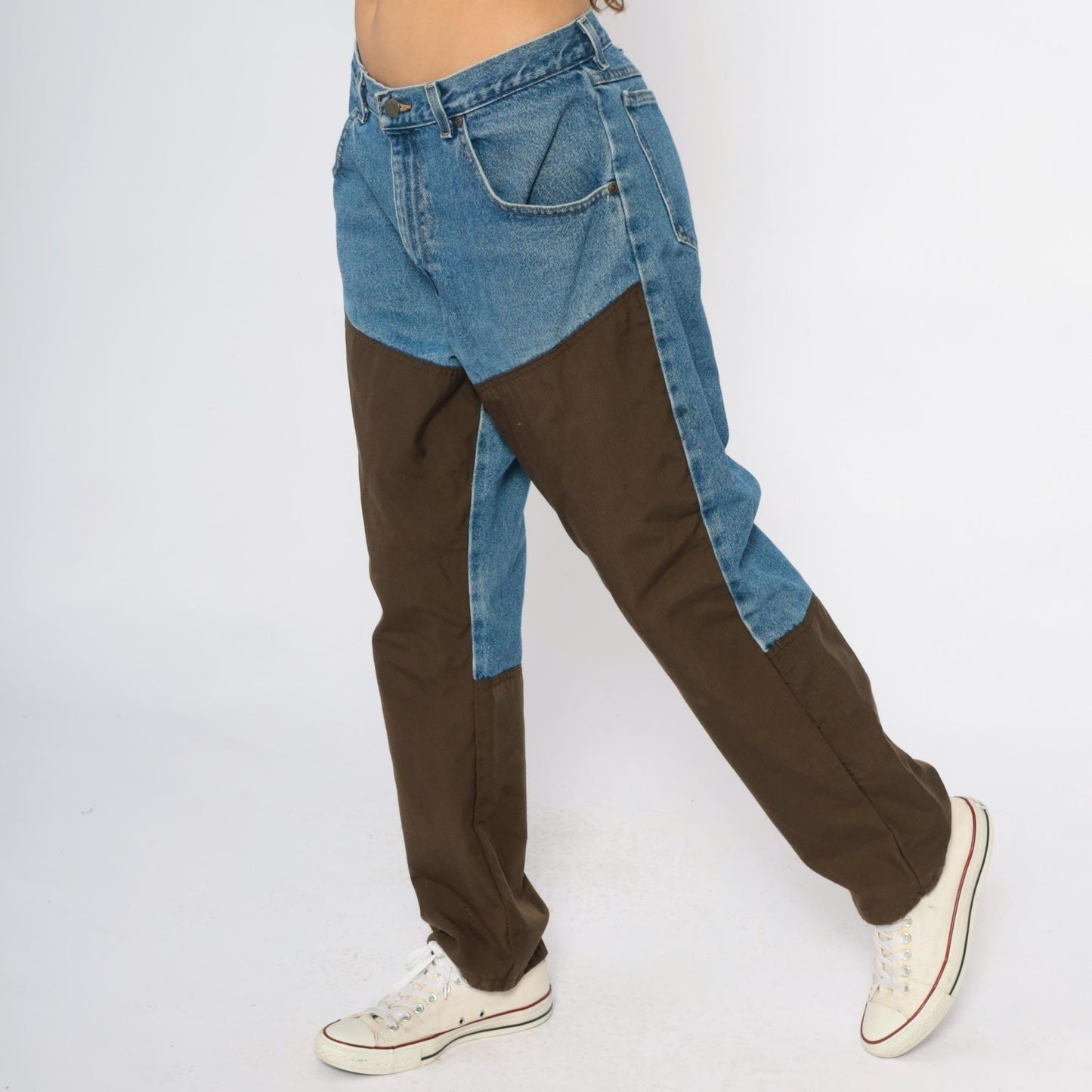 Y2K Wrangler Work Jeans Two Tone Denim Nylon Straight Leg Men's 36x30