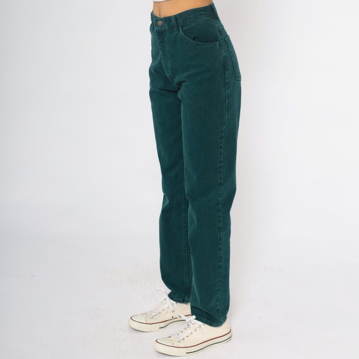 Y2K Wrangler High-Waist Straight Leg Jeans Forest Green Cotton Small