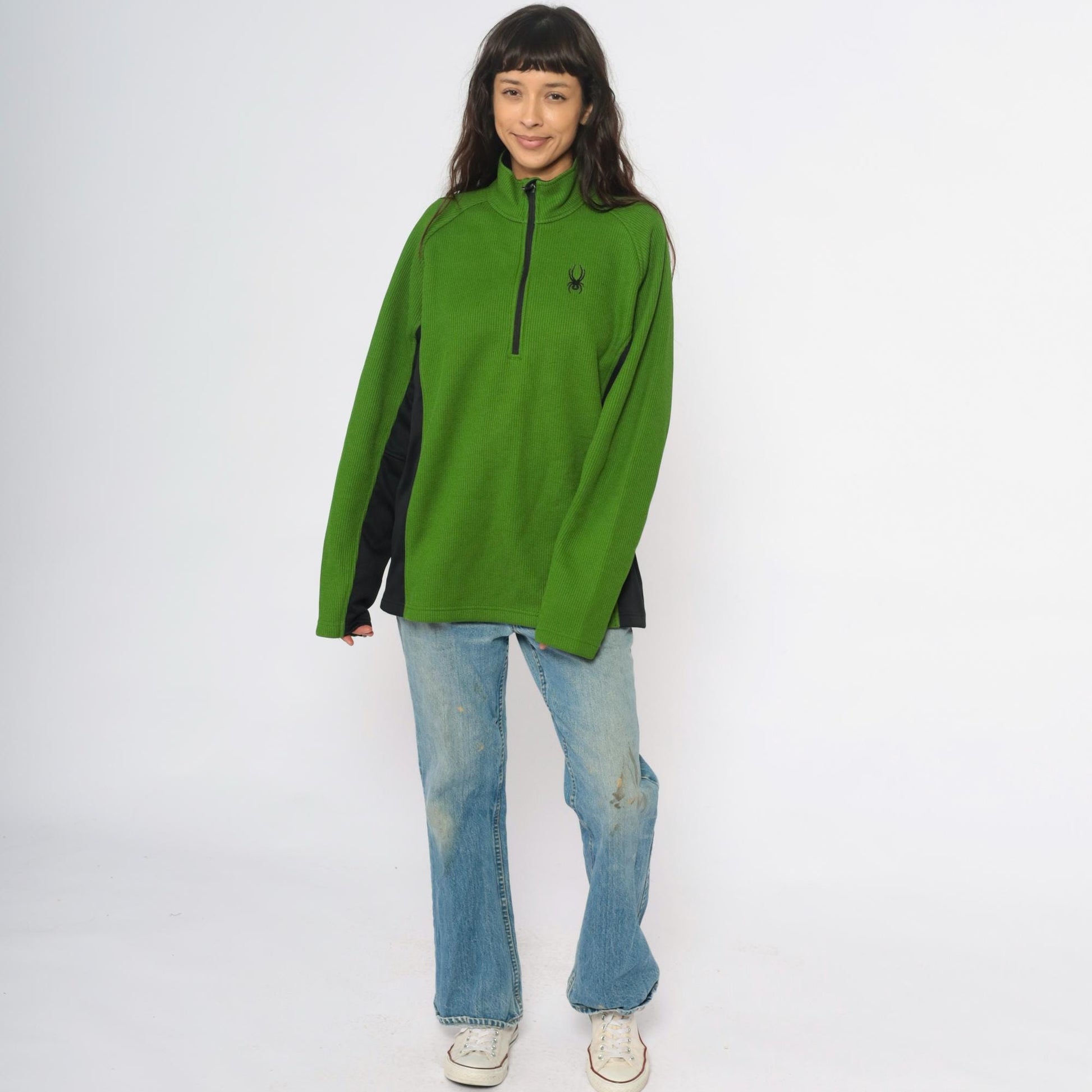 Spyder Y2K Half-Zip Fleece Pullover Lime Green Black Colorblock Large L