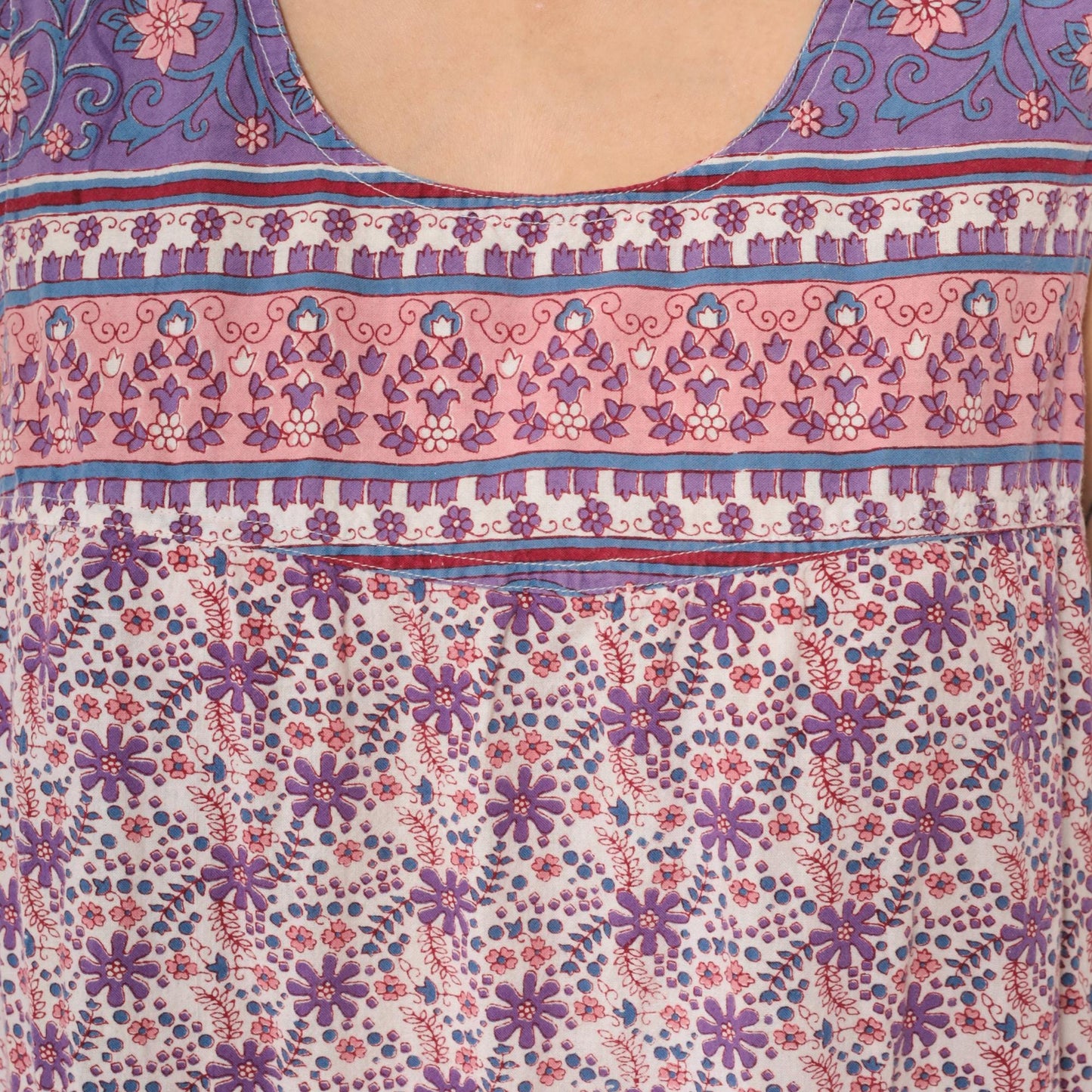 90s La Cera Floral Cotton Maxi Dress Purple Pink Scoop Neck Extra Large XXL