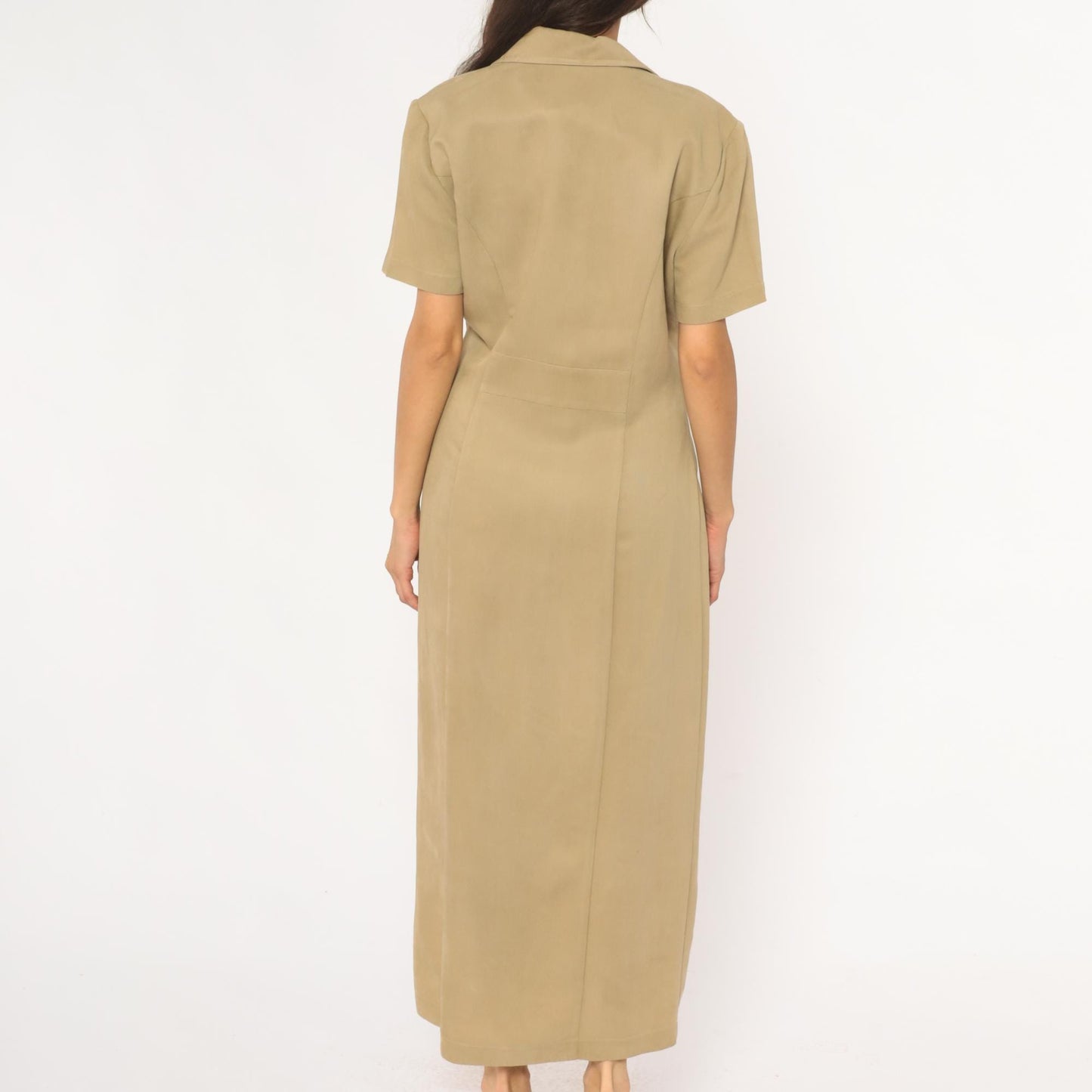 90s Jessica Howard Tan Maxi Shirt Dress Collared Button Front Medium